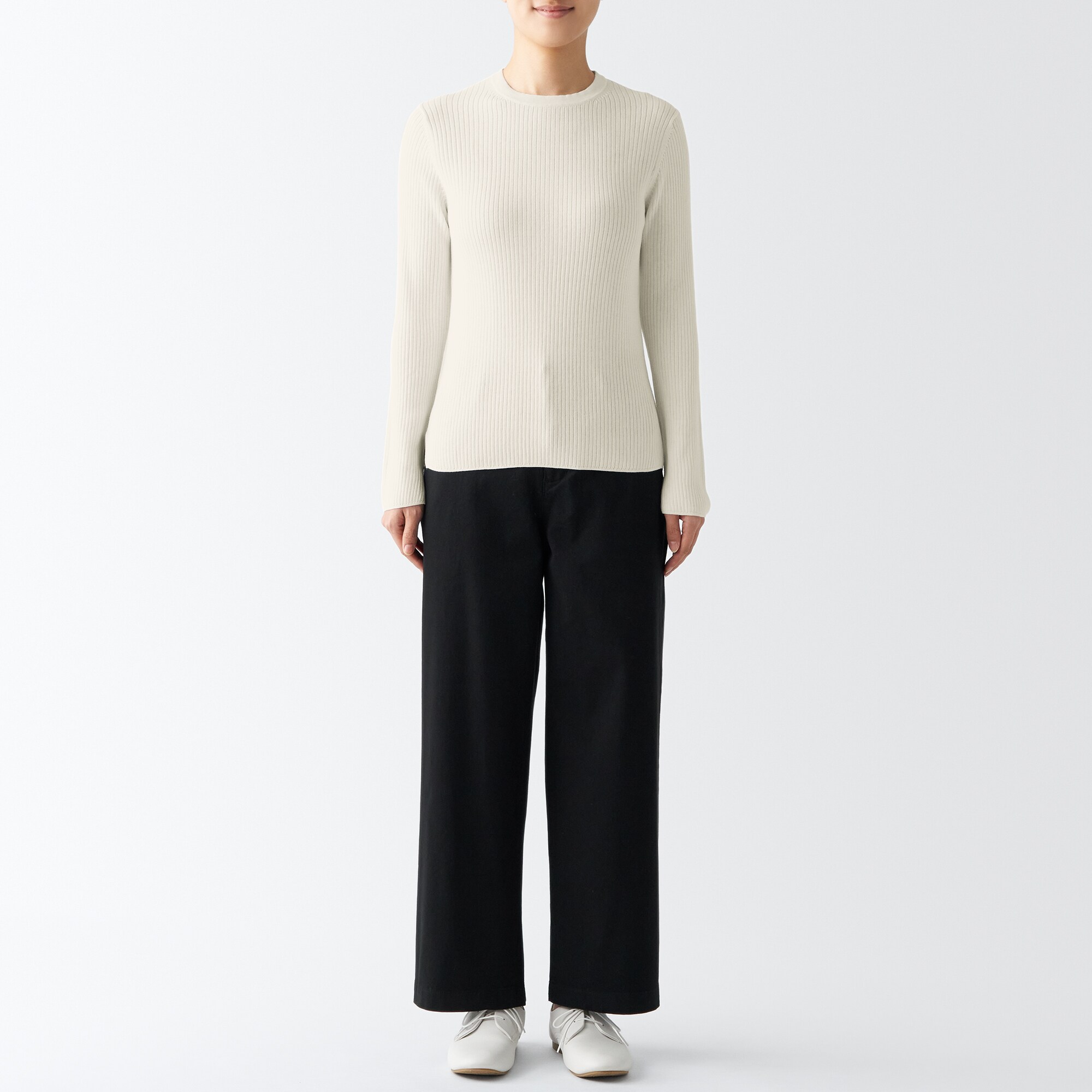 コットンシルクリブクルーネックセーター