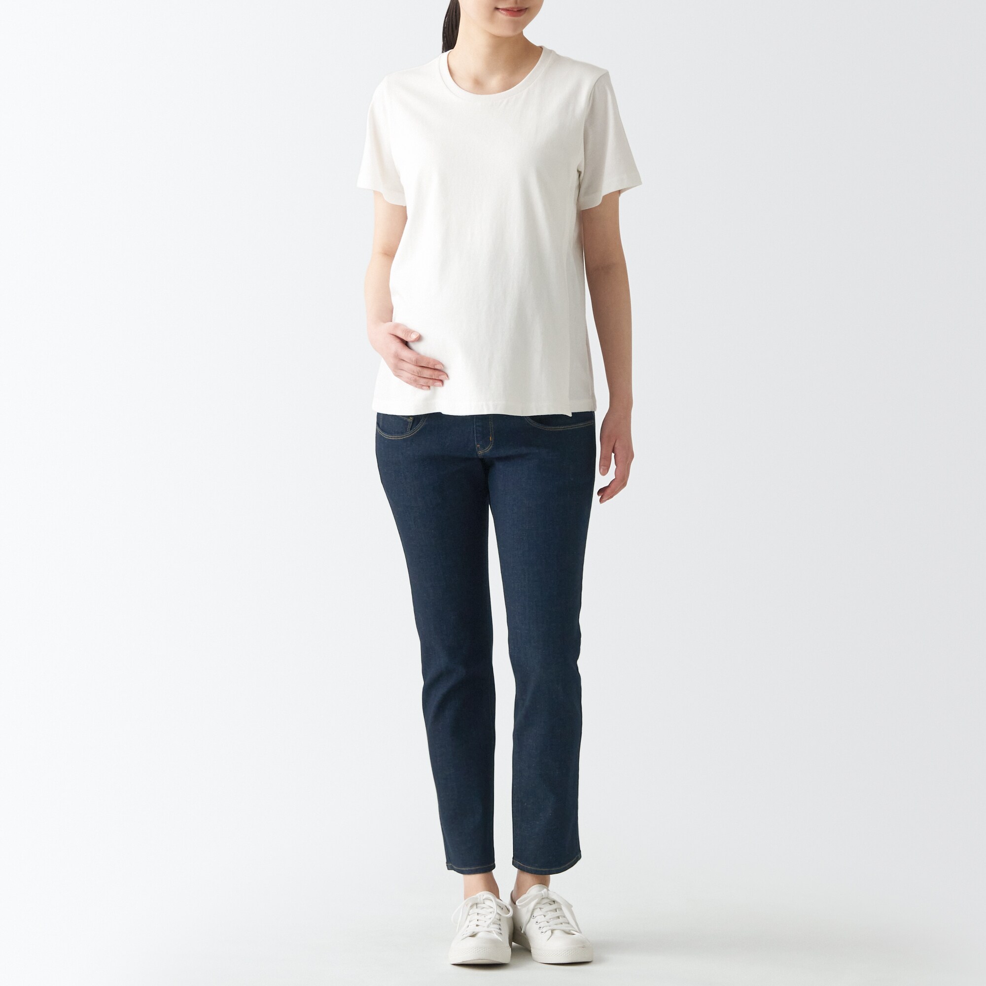 縦横ストレッチデニム産後もはけるスリムストレートパンツ