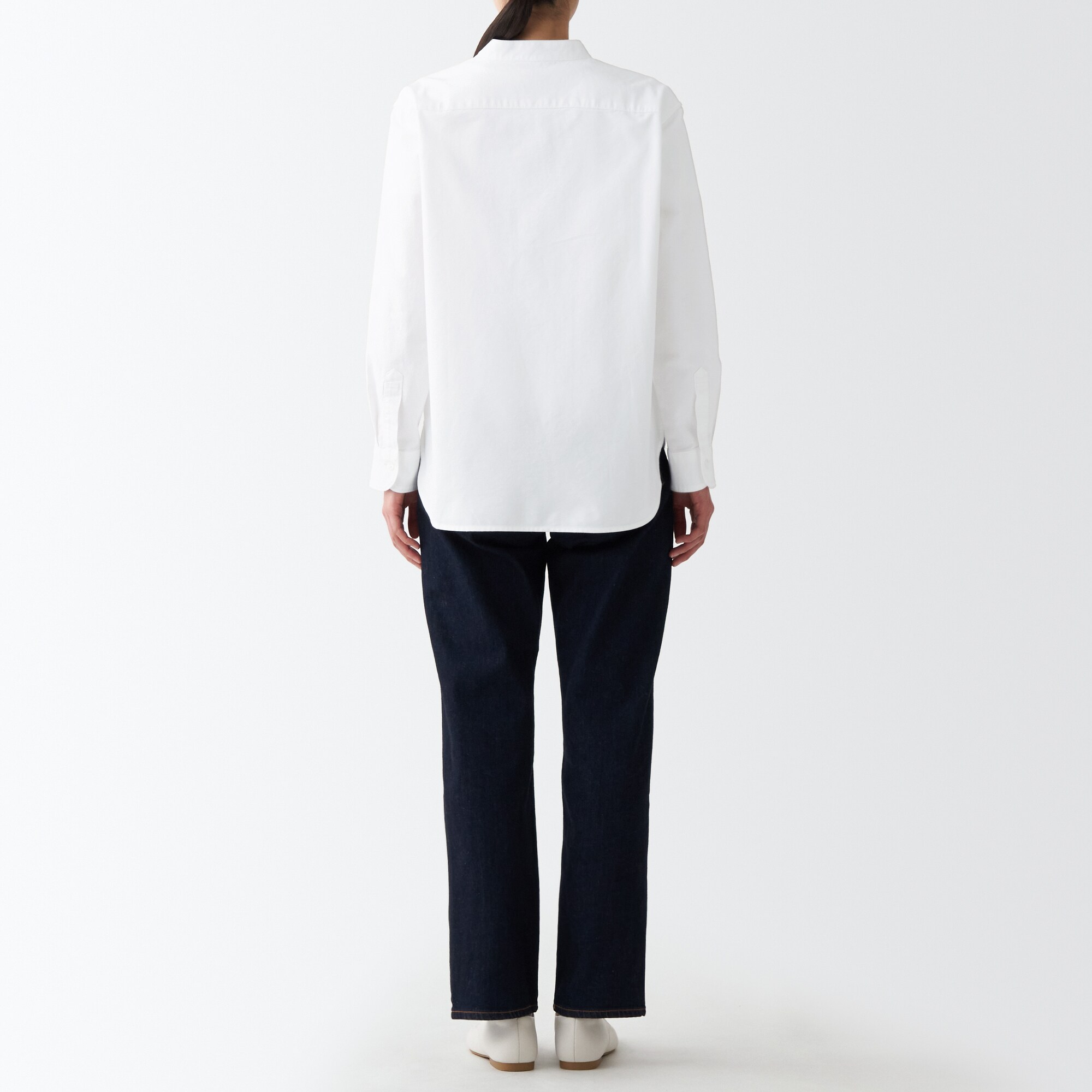 洗いざらしオックススタンドカラーシャツ