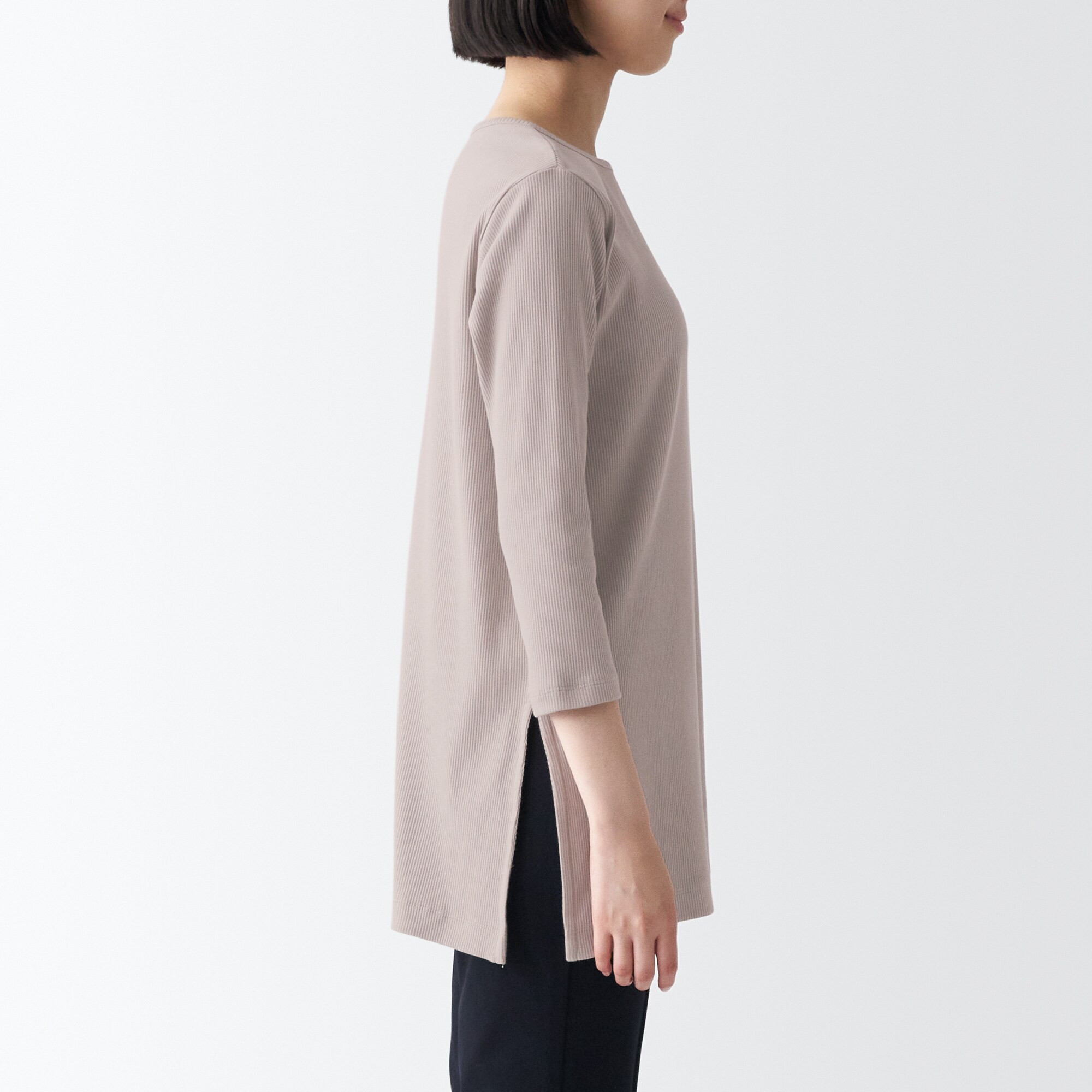 ストレッチリブ編み七分袖チュニック