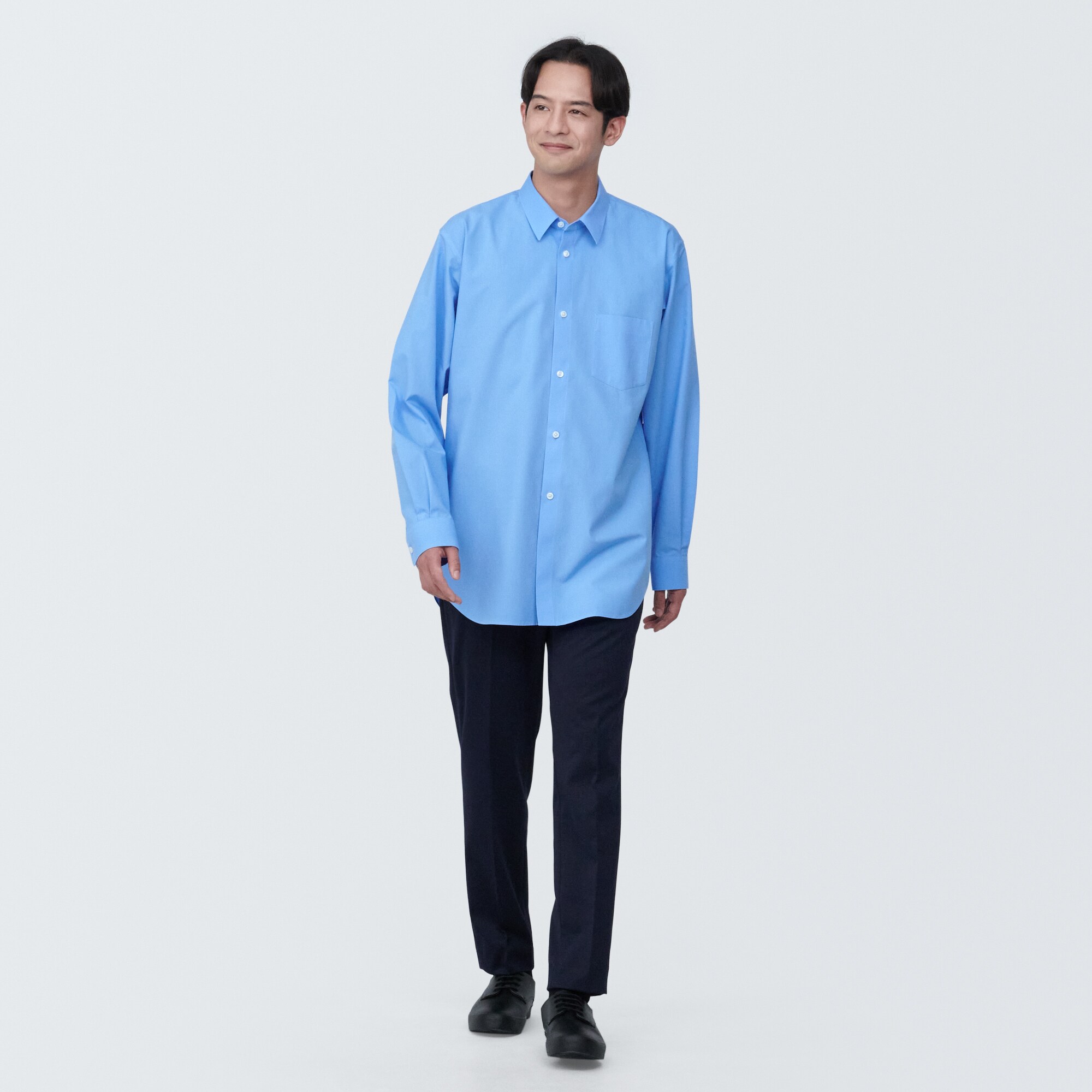 紳士　ノンアイロンリラックスフィット長袖シャツ