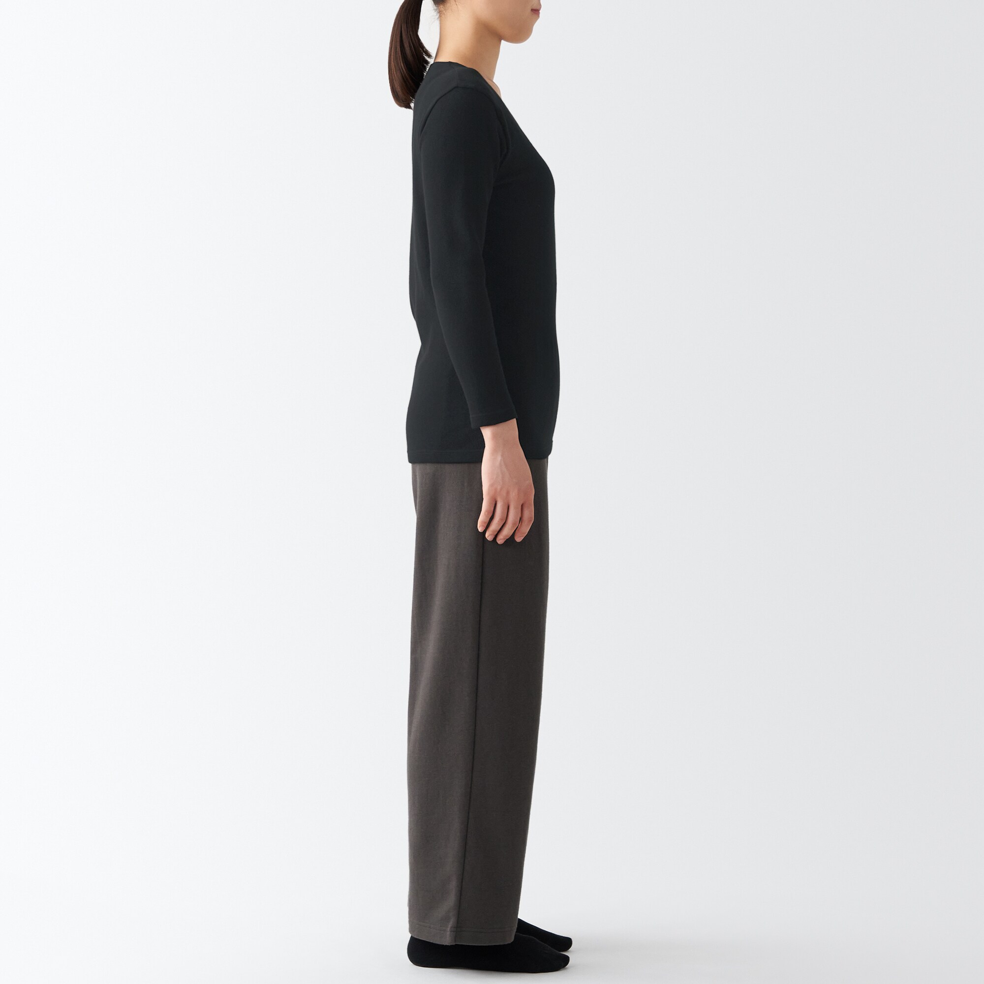 あったか綿　厚手　Ｕネック八分袖Ｔシャツ