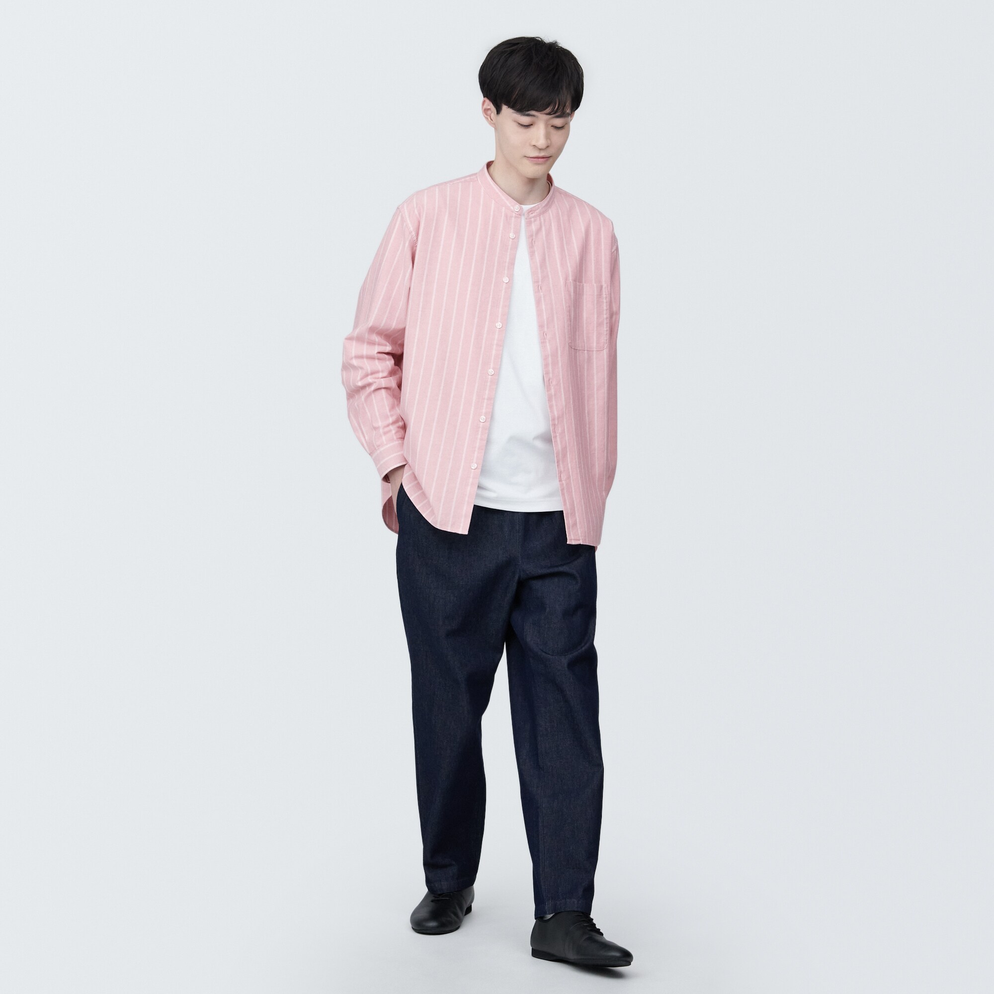 紳士　洗いざらしオックススタンドカラー長袖シャツ