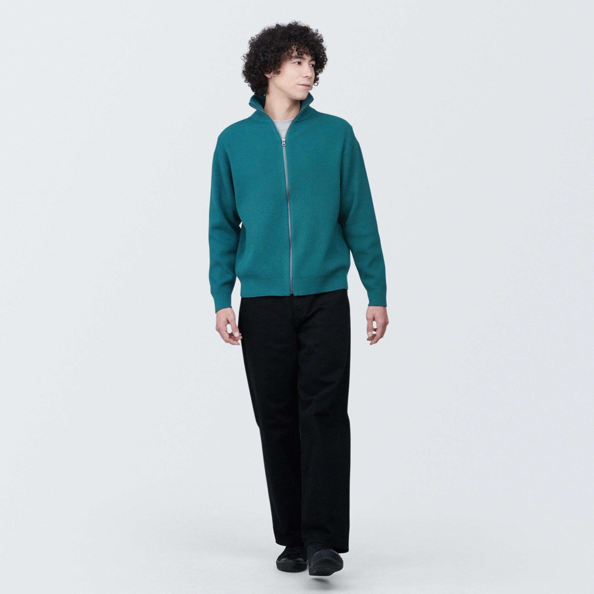 紳士　洗える畦編みフルジップカーディガン