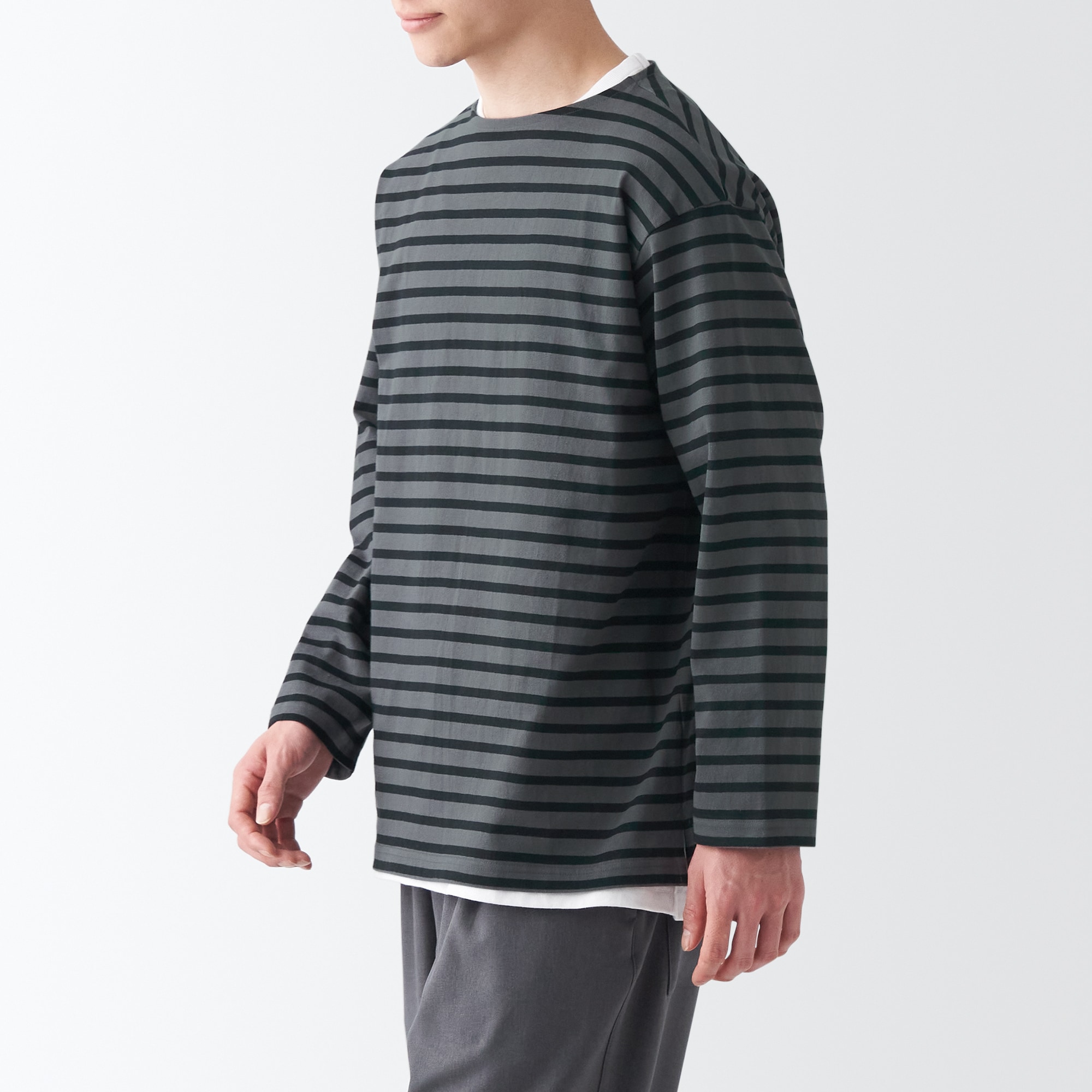 洗いざらし太番手ボートネック九分袖Ｔシャツ