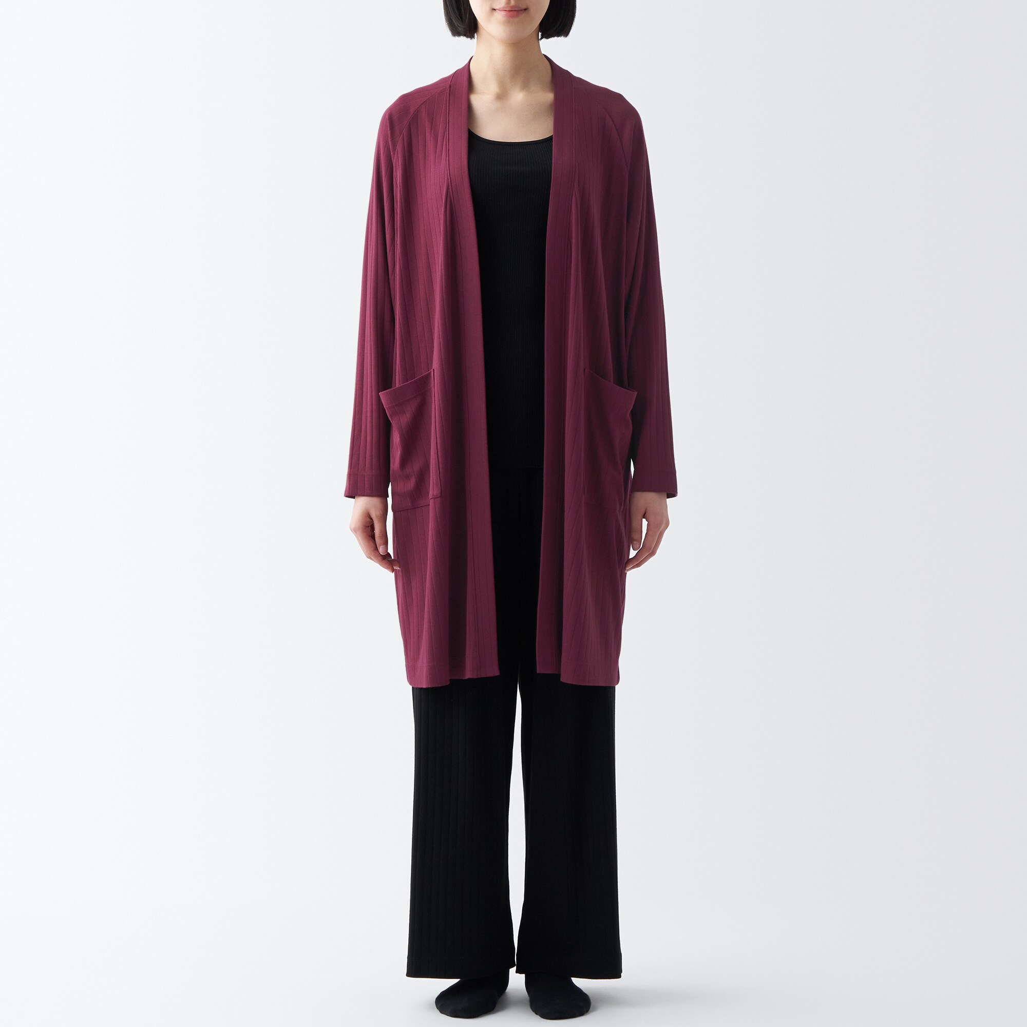 ワイドリブ　ロングカーディガン