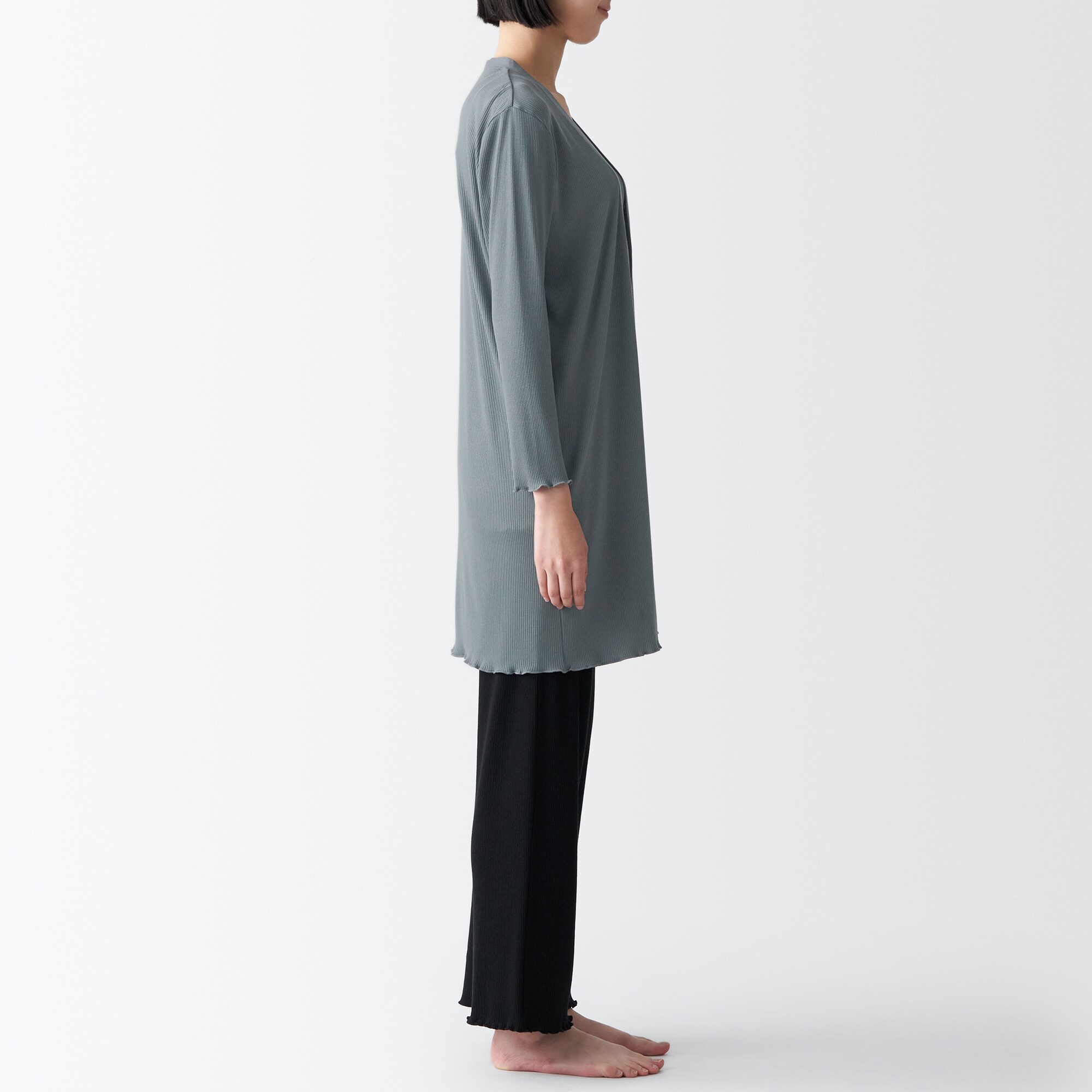 なめらかリブ　ロングカーディガン