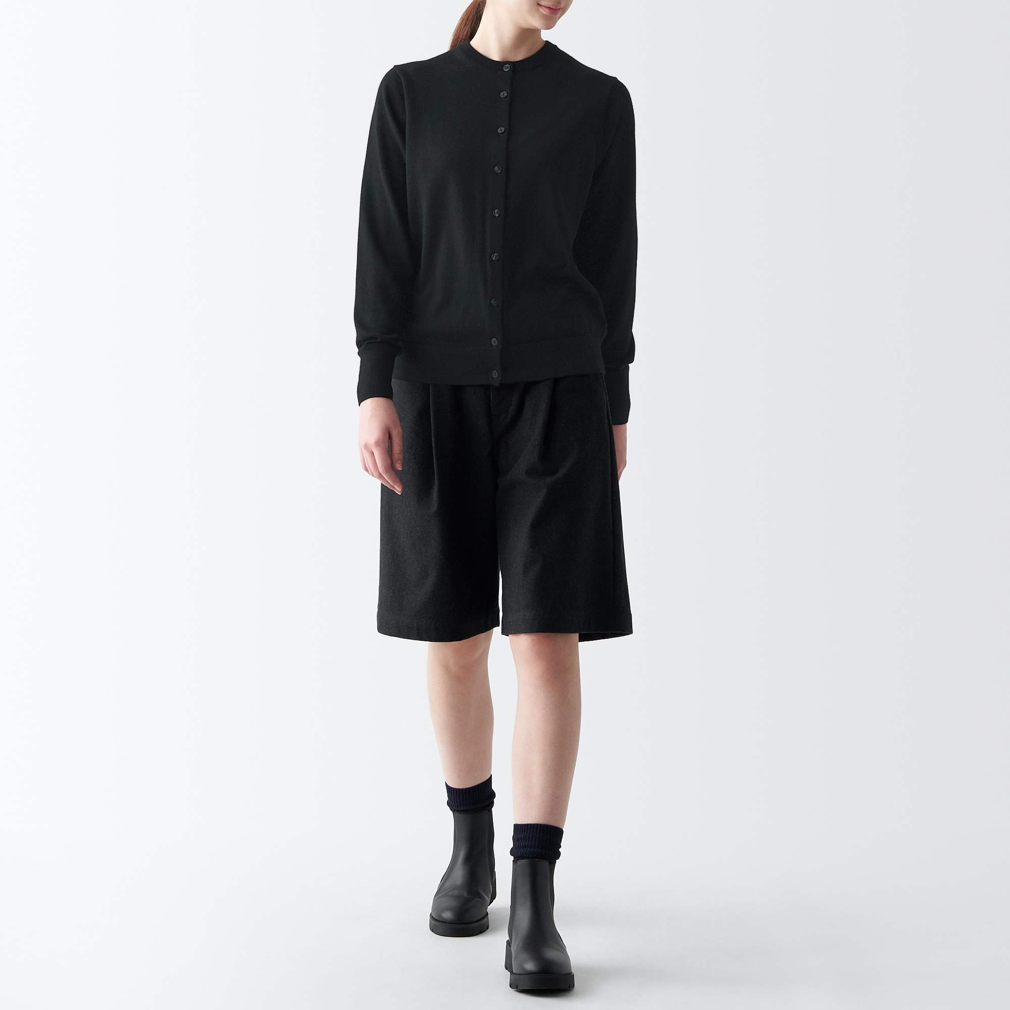 洗えるウールハイゲージクルーネックカーディガン