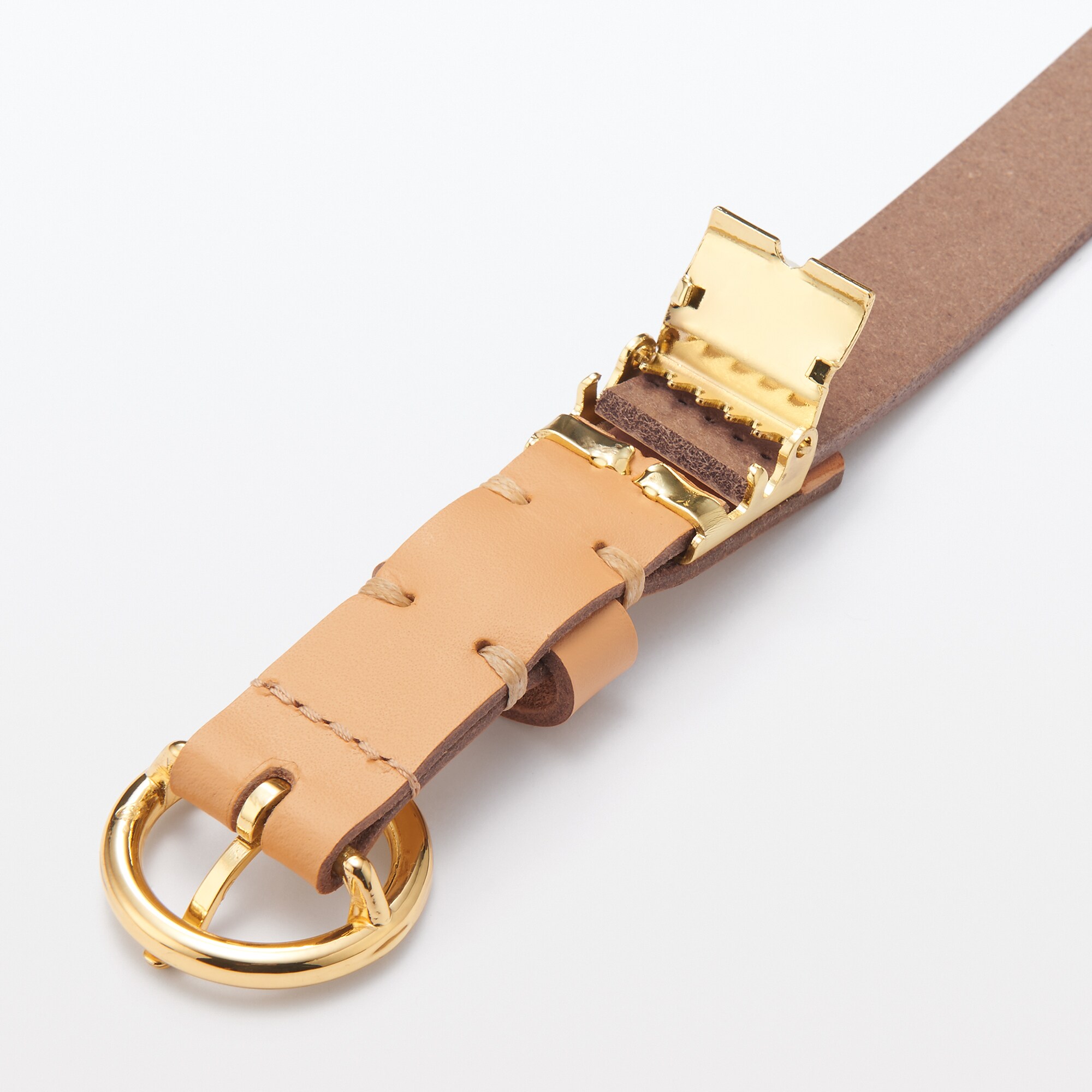 ヌメ革　長さを調節できる　丸リング細ベルト