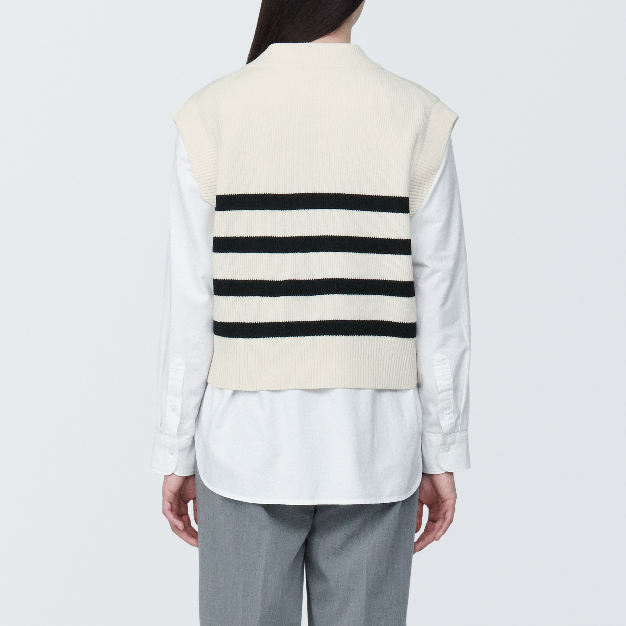 婦人　洗える畦編みショート丈Ｖネックベスト