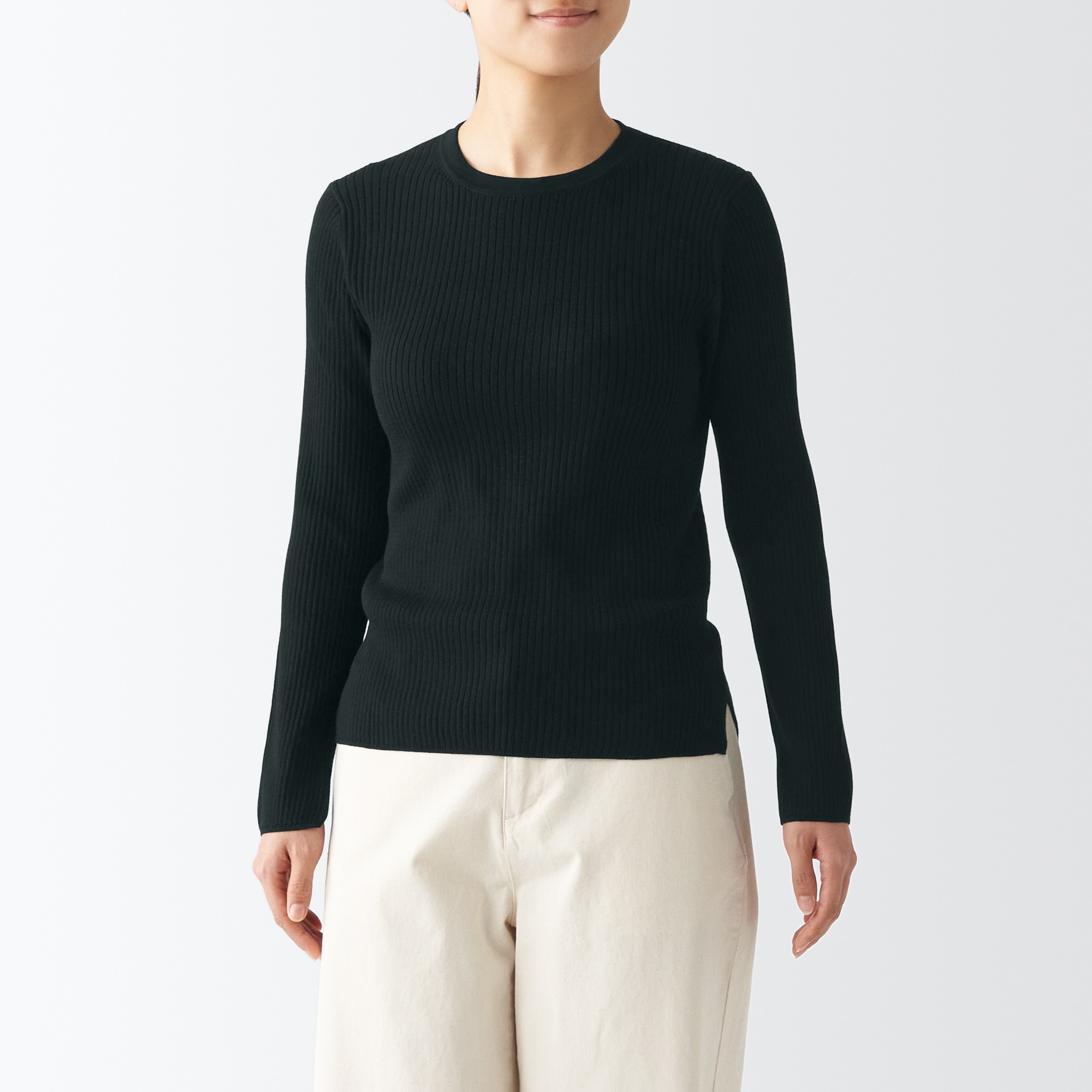 コットンシルクリブクルーネックセーター