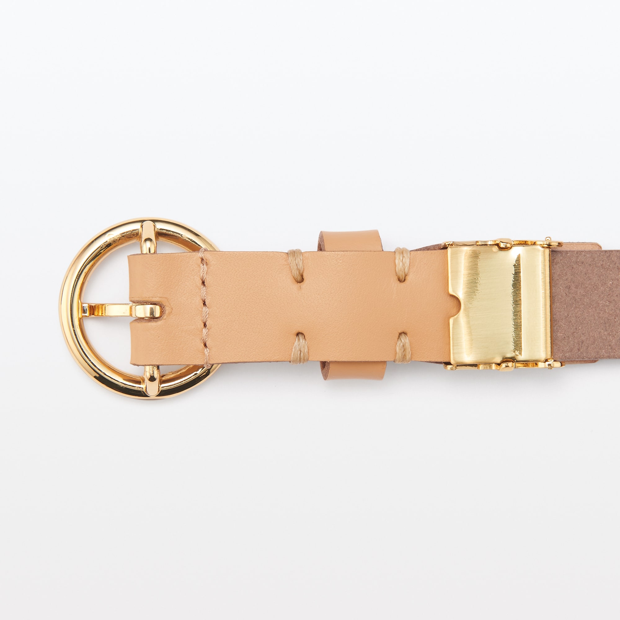 ヌメ革　長さを調節できる　丸リング細ベルト