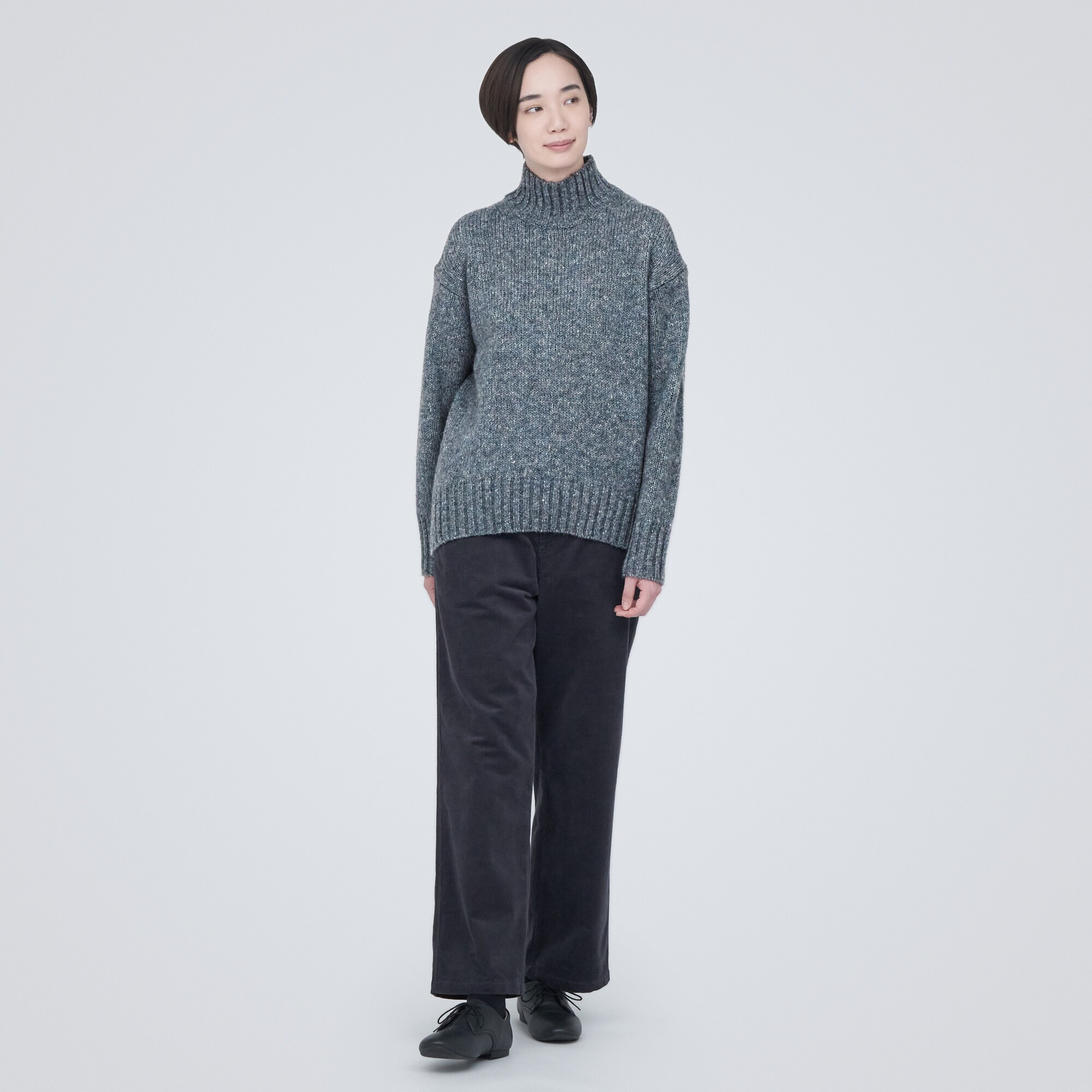 ウールヤク混ネップ糸ハイネックセーター