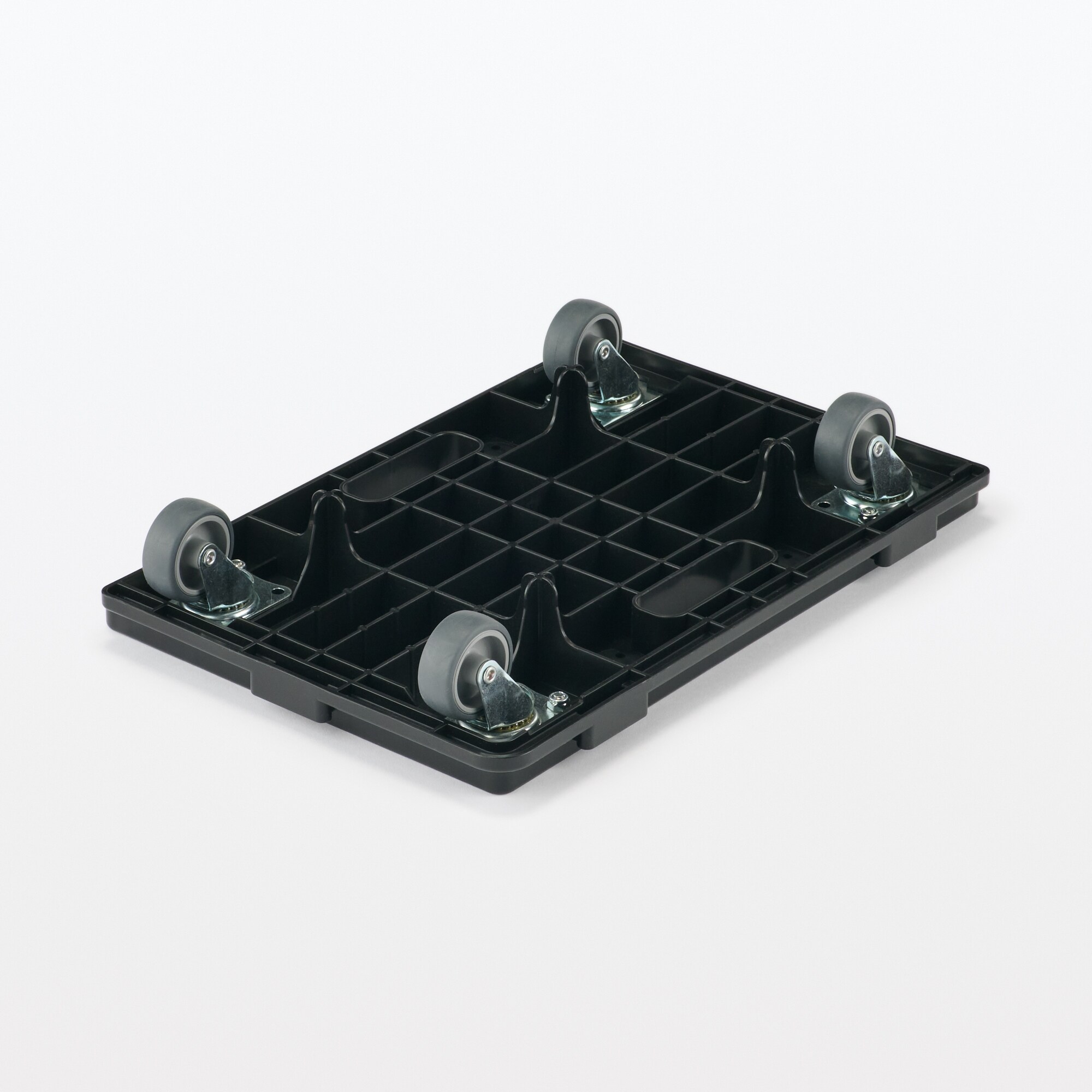 縦にも横にも連結できる再生ポリプロピレン平台車　ダークグレー