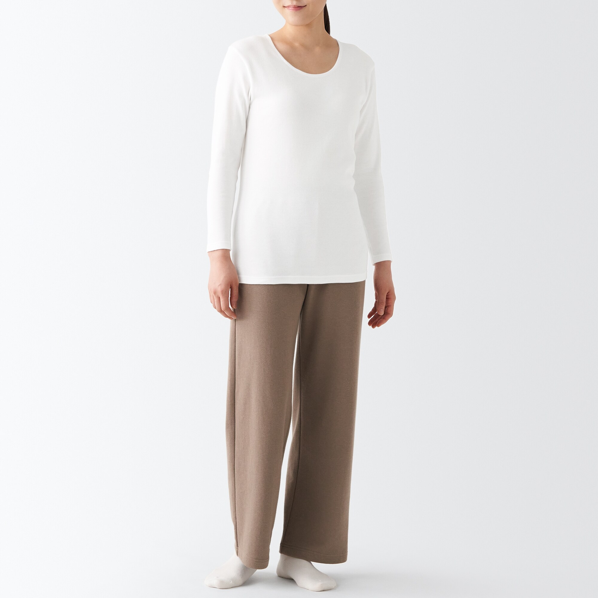 あったか綿　厚手　Ｕネック八分袖Ｔシャツ