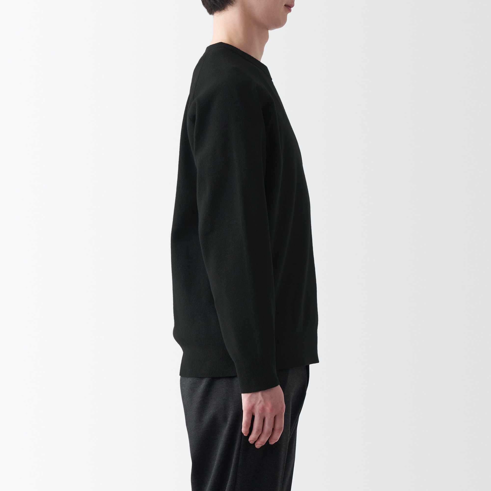 洗えるミラノリブ編みクルーネックワイドセーター（紳士）