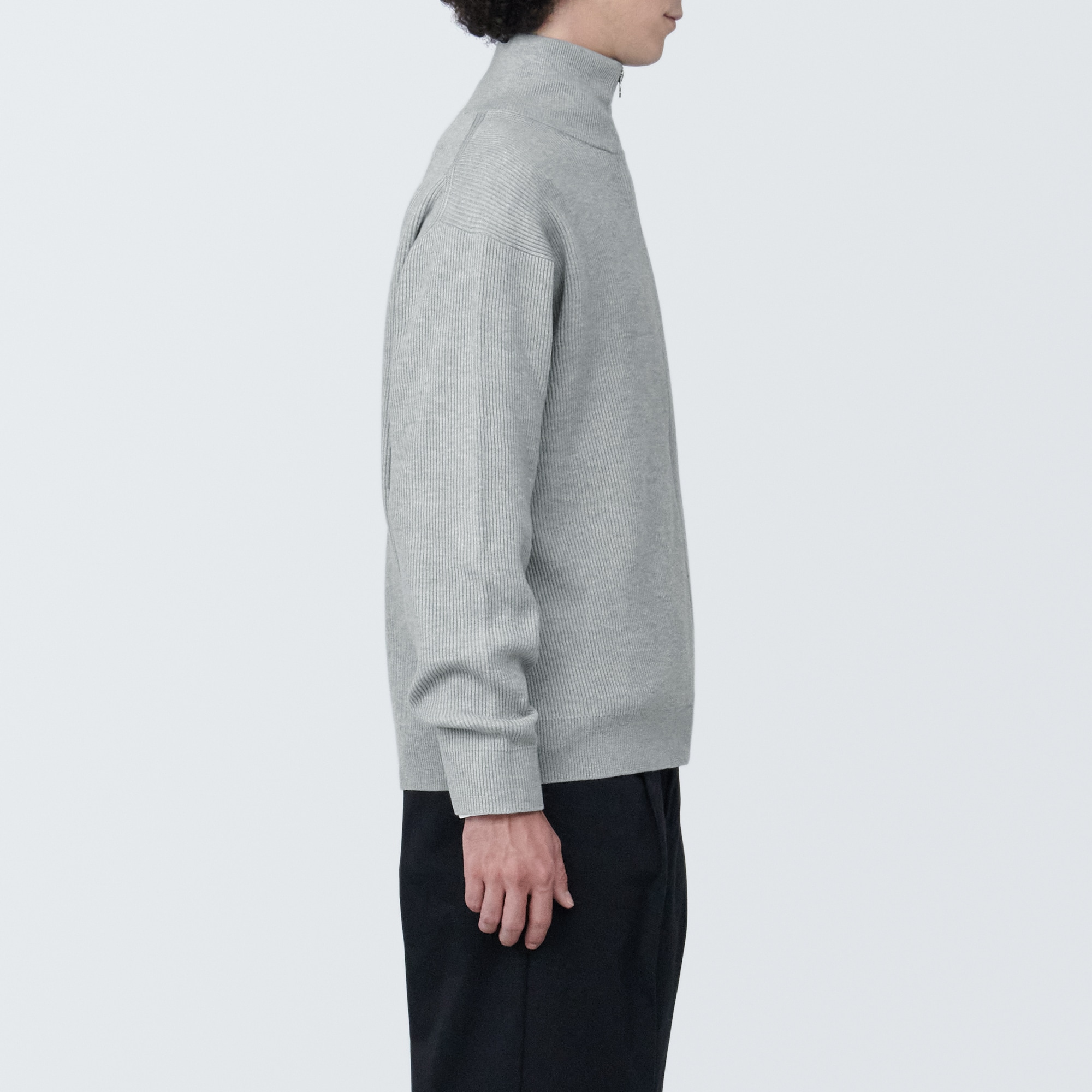 紳士　洗える畦編みフルジップカーディガン