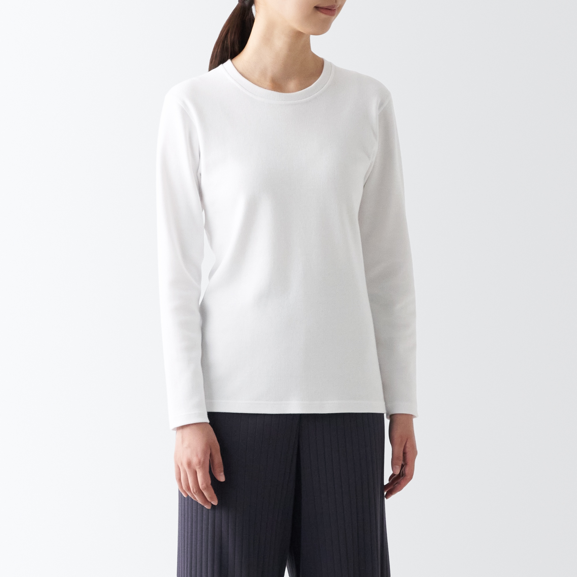 あったか綿　ウール　クルーネック長袖Ｔシャツ