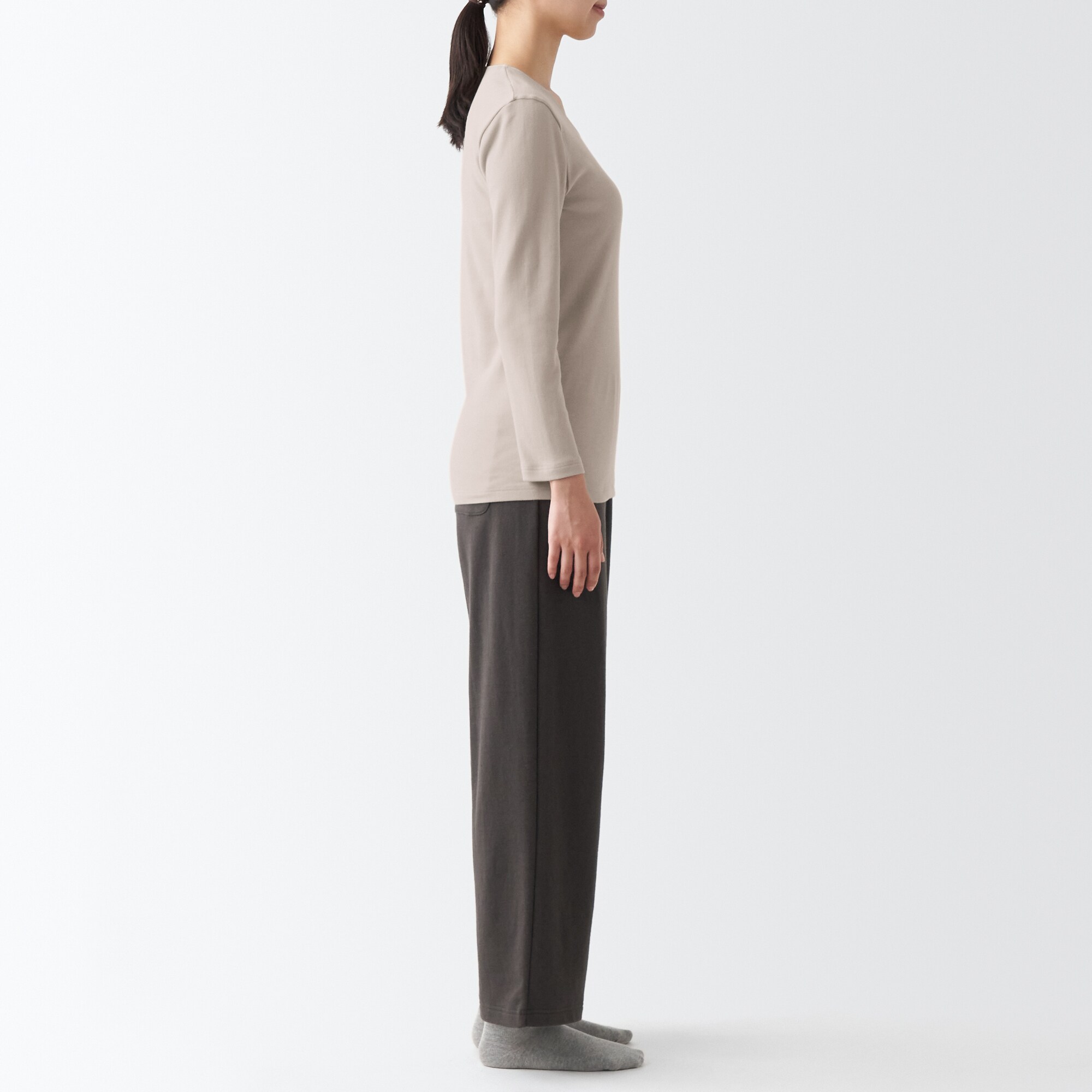 あったか綿　厚手　Ｕネック八分袖Ｔシャツ