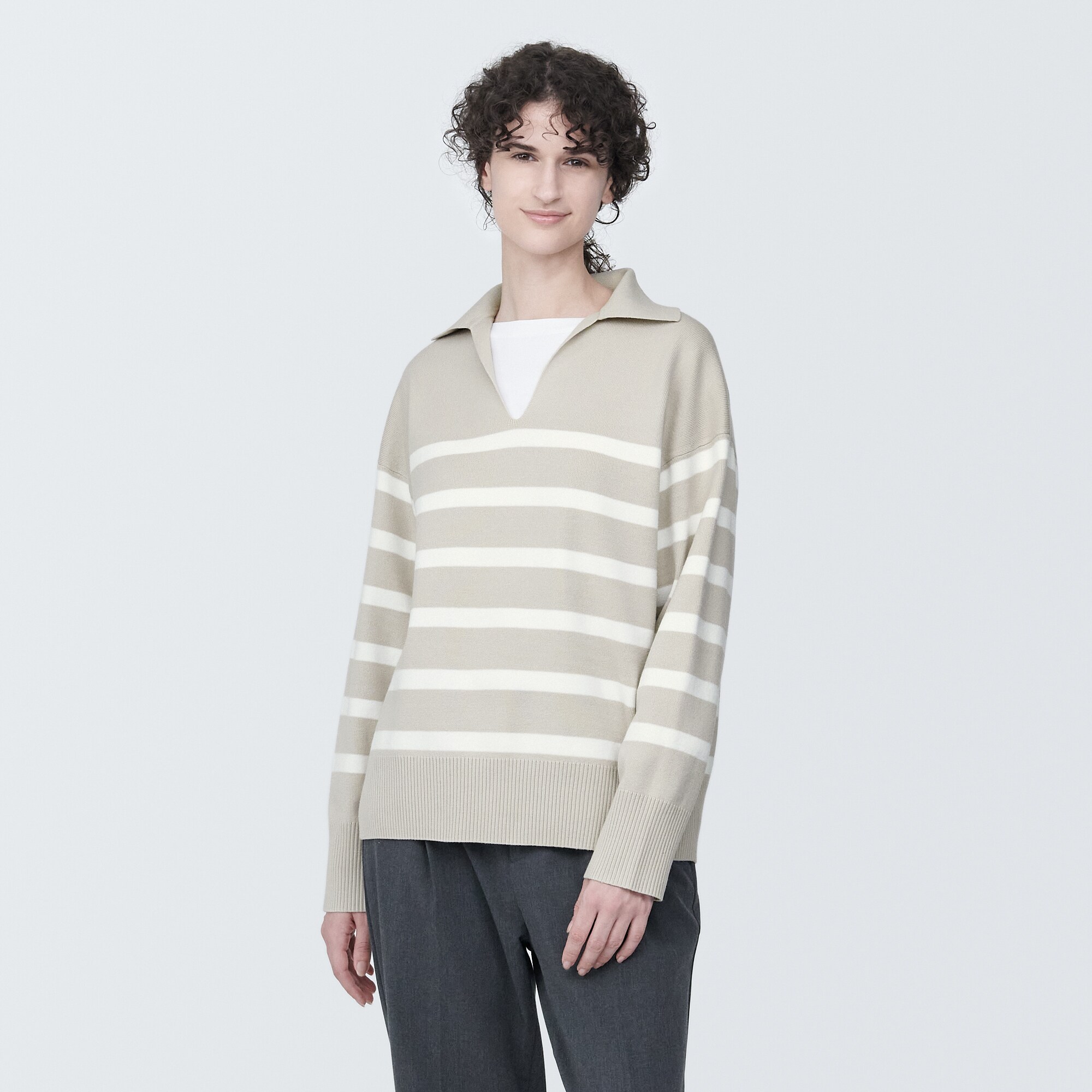 婦人　洗えるミラノリブ編みスキッパーポロセーター