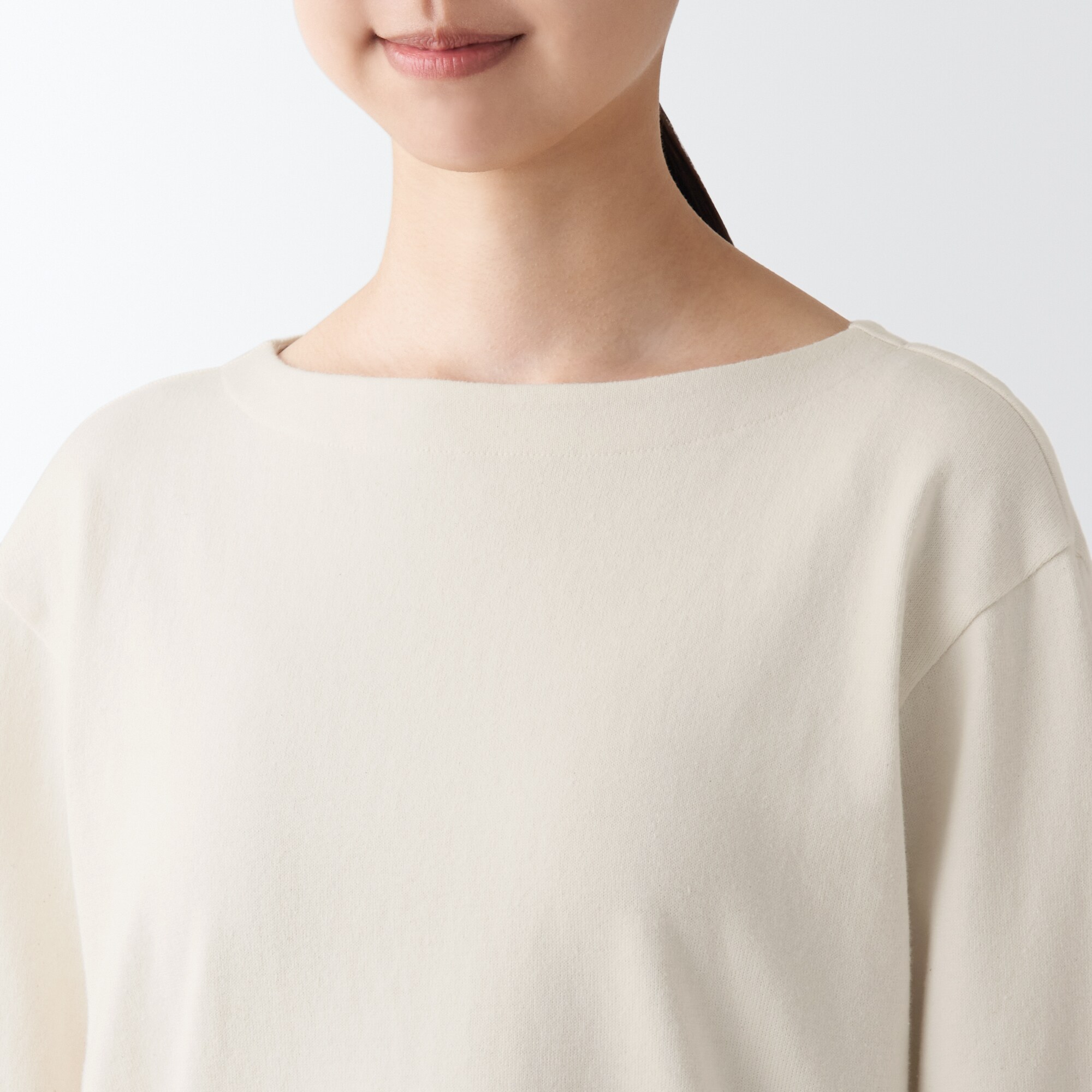 再生コットン混太番手ボートネック長袖Ｔシャツ