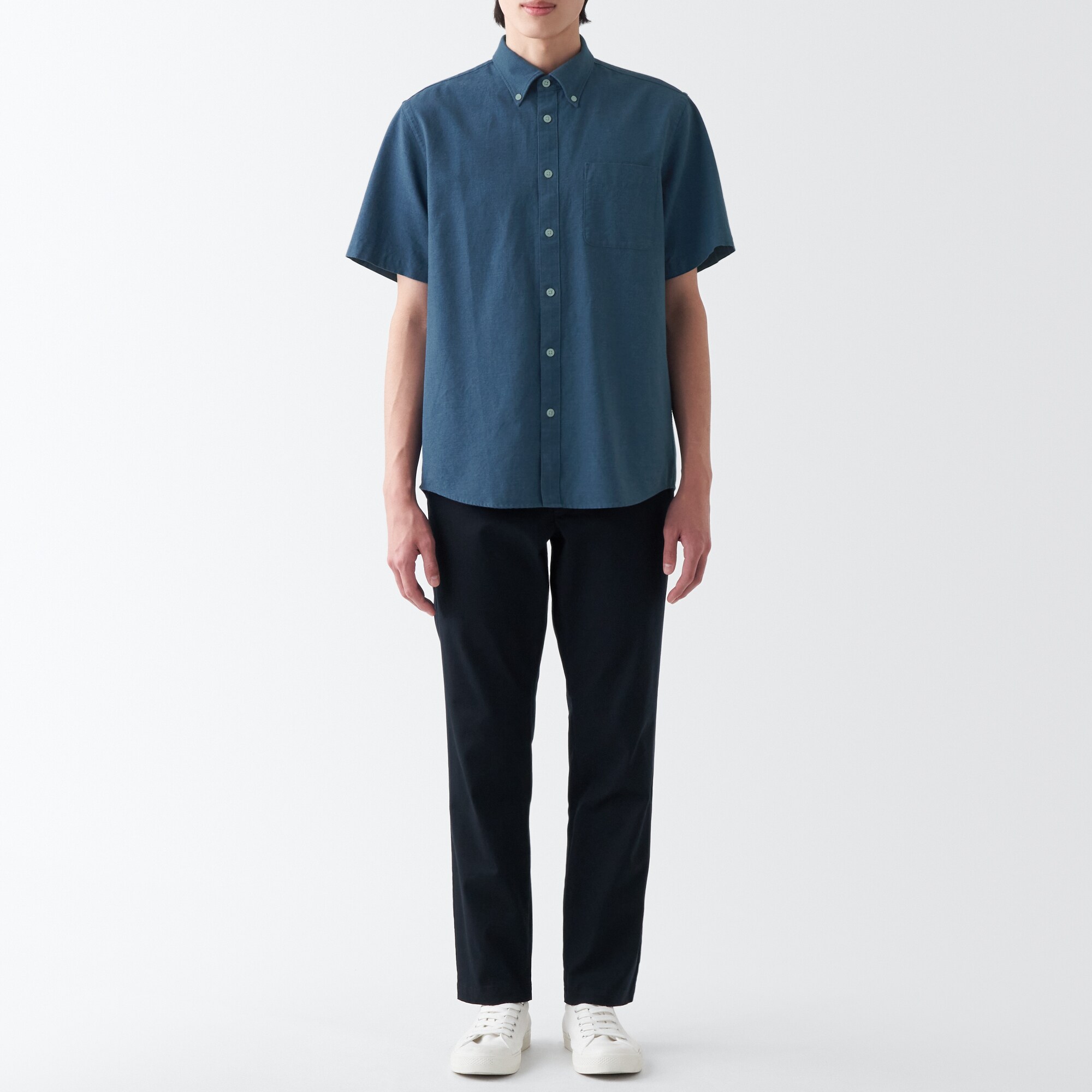 洗いざらしオックスボタンダウン半袖シャツ