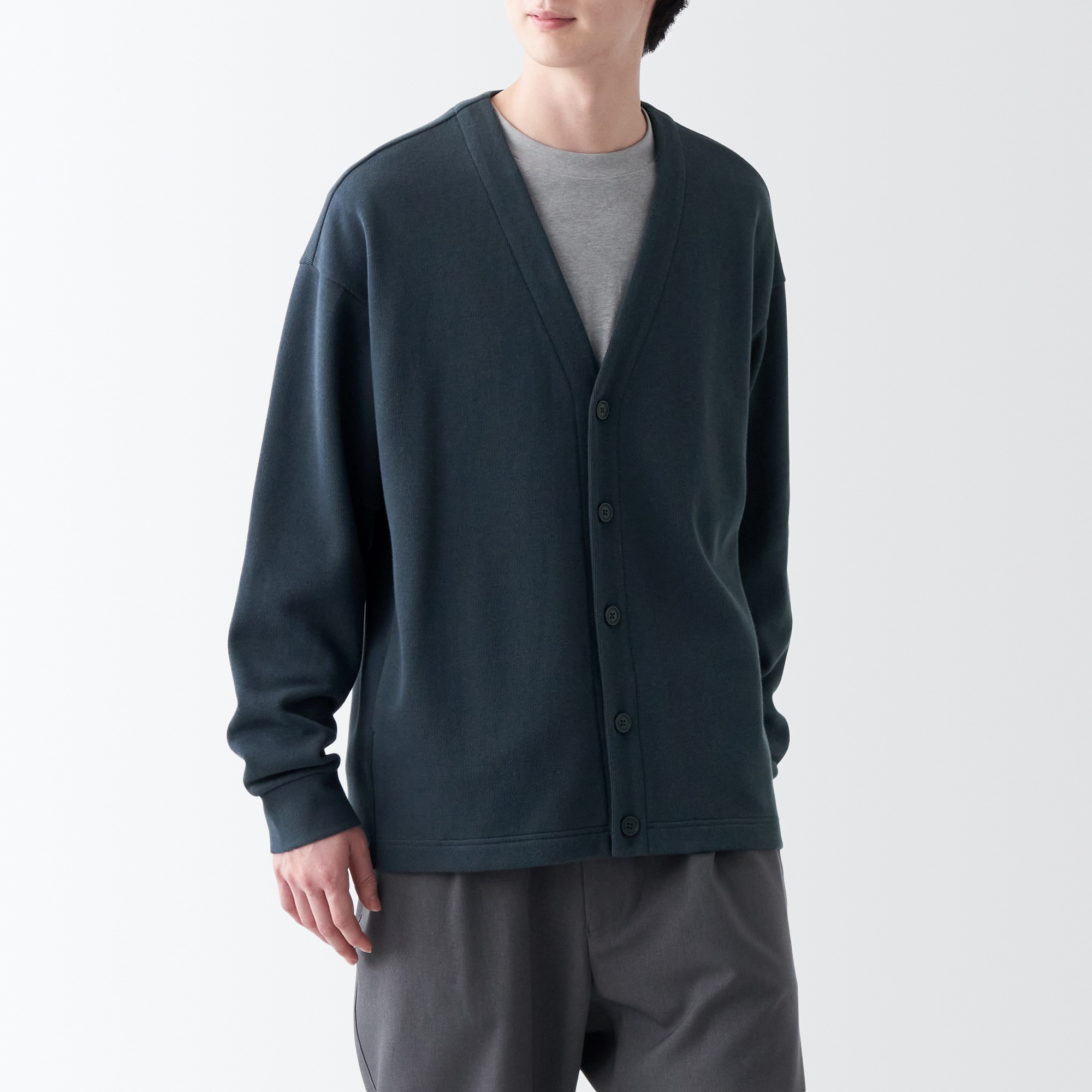 二重編みスウェットカーディガン