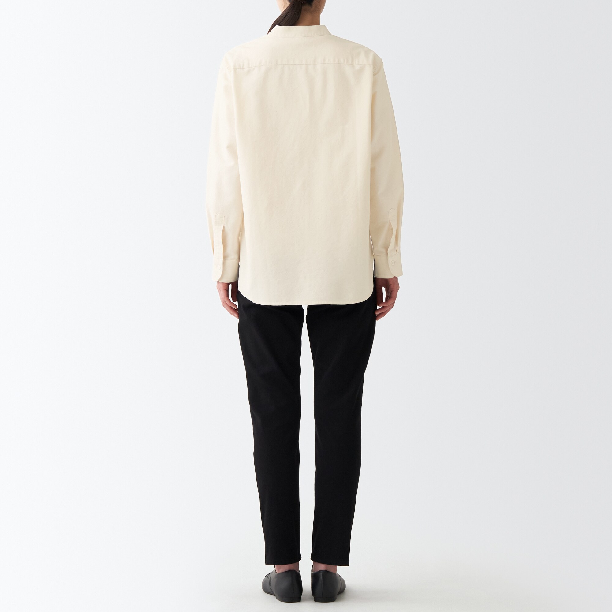 洗いざらしオックススタンドカラーシャツ