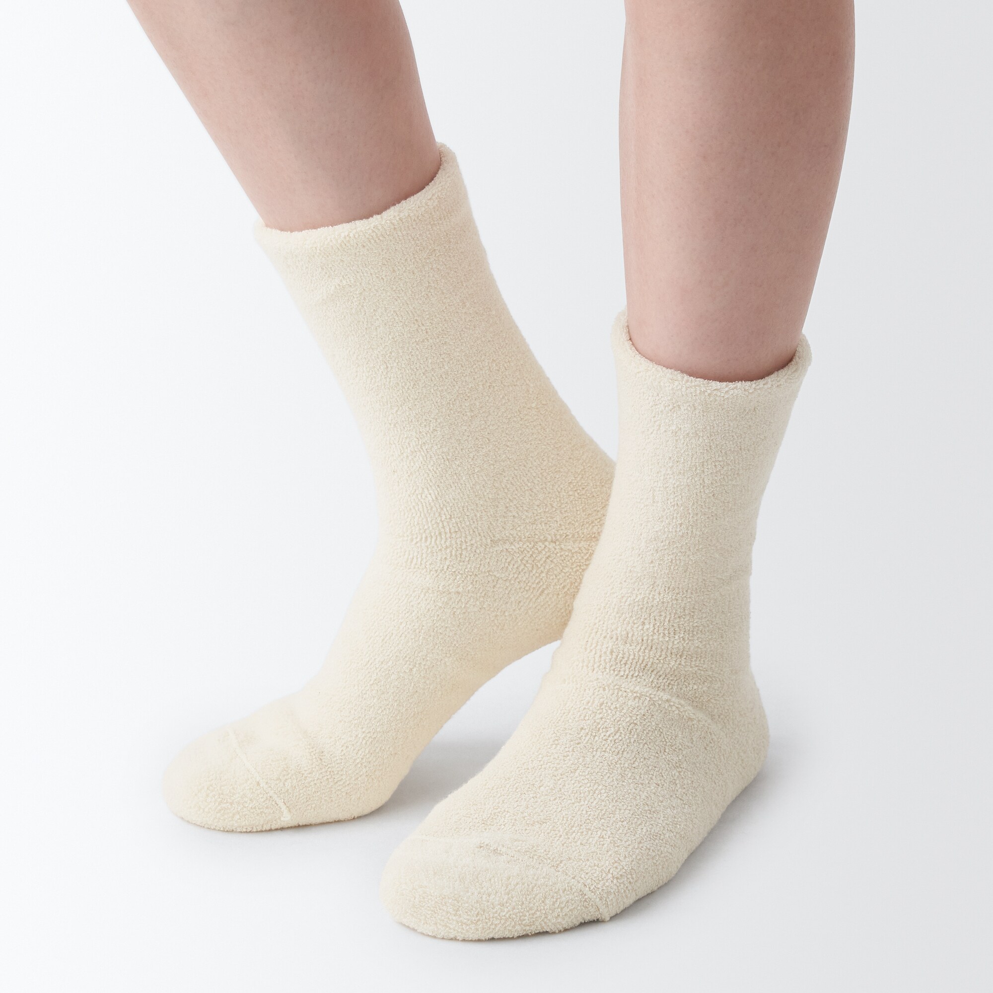 足なり直角　履き口やわらか　両面パイル編み　ルームソックス