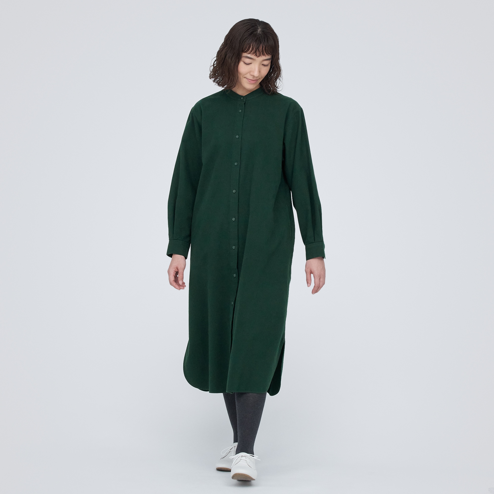 両面起毛フランネルスタンドカラーシャツワンピース