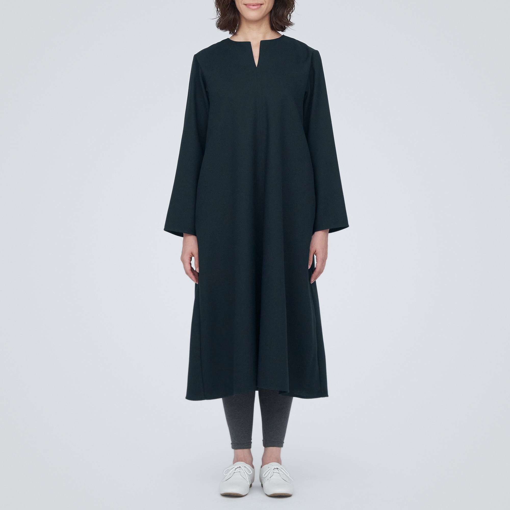 起毛キーネック長袖ワンピース