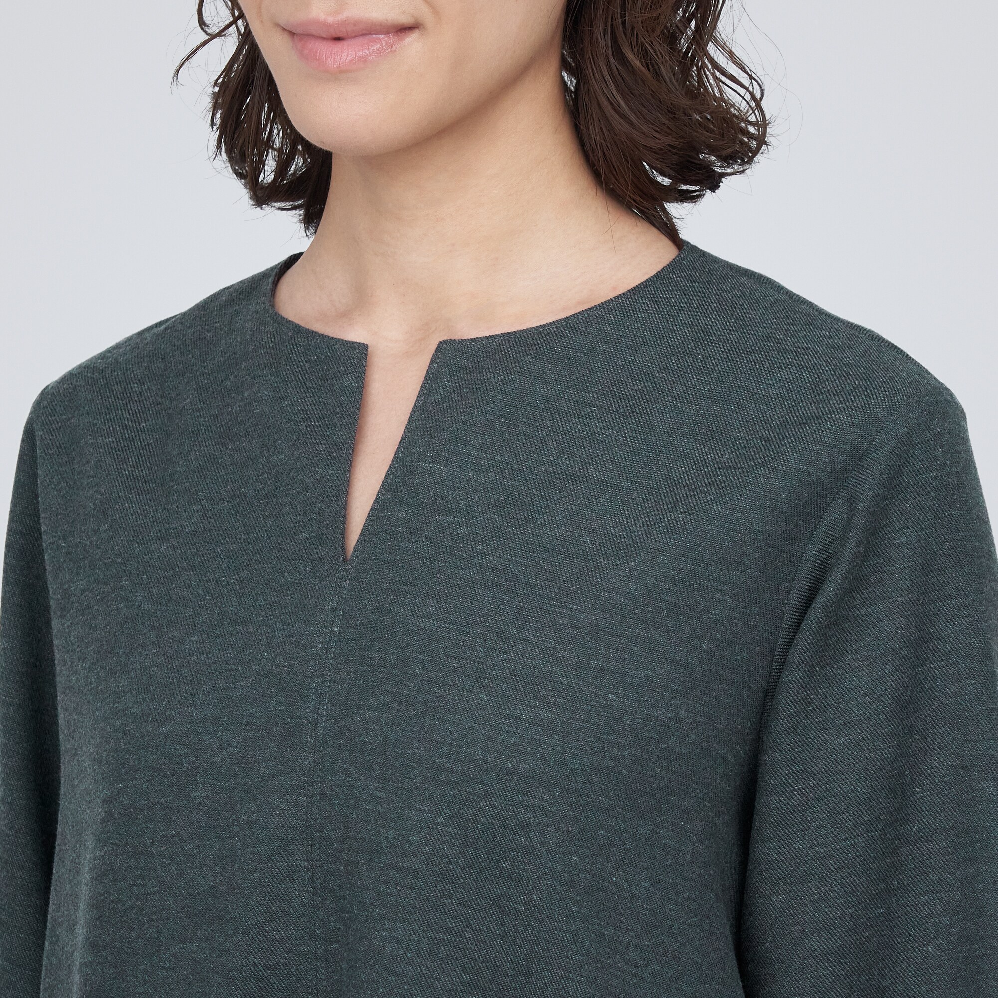 起毛キーネック長袖ワンピース