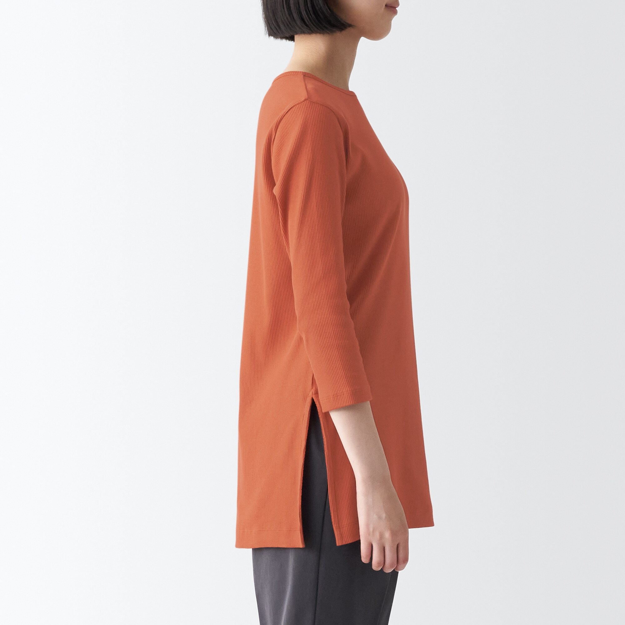 ストレッチリブ編み七分袖チュニック