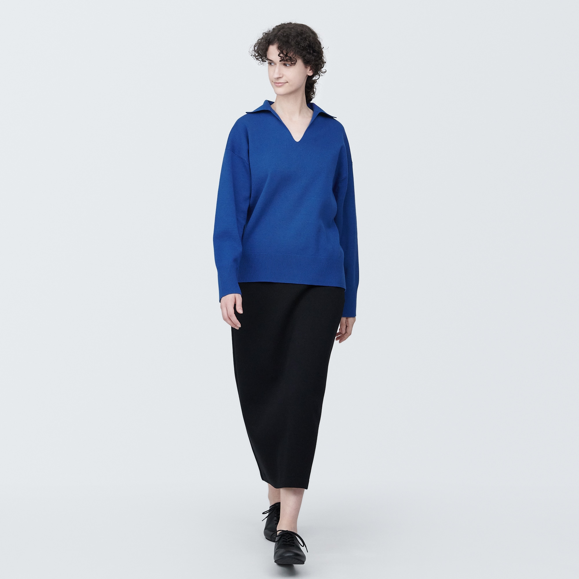 婦人　洗えるミラノリブ編みスキッパーポロセーター