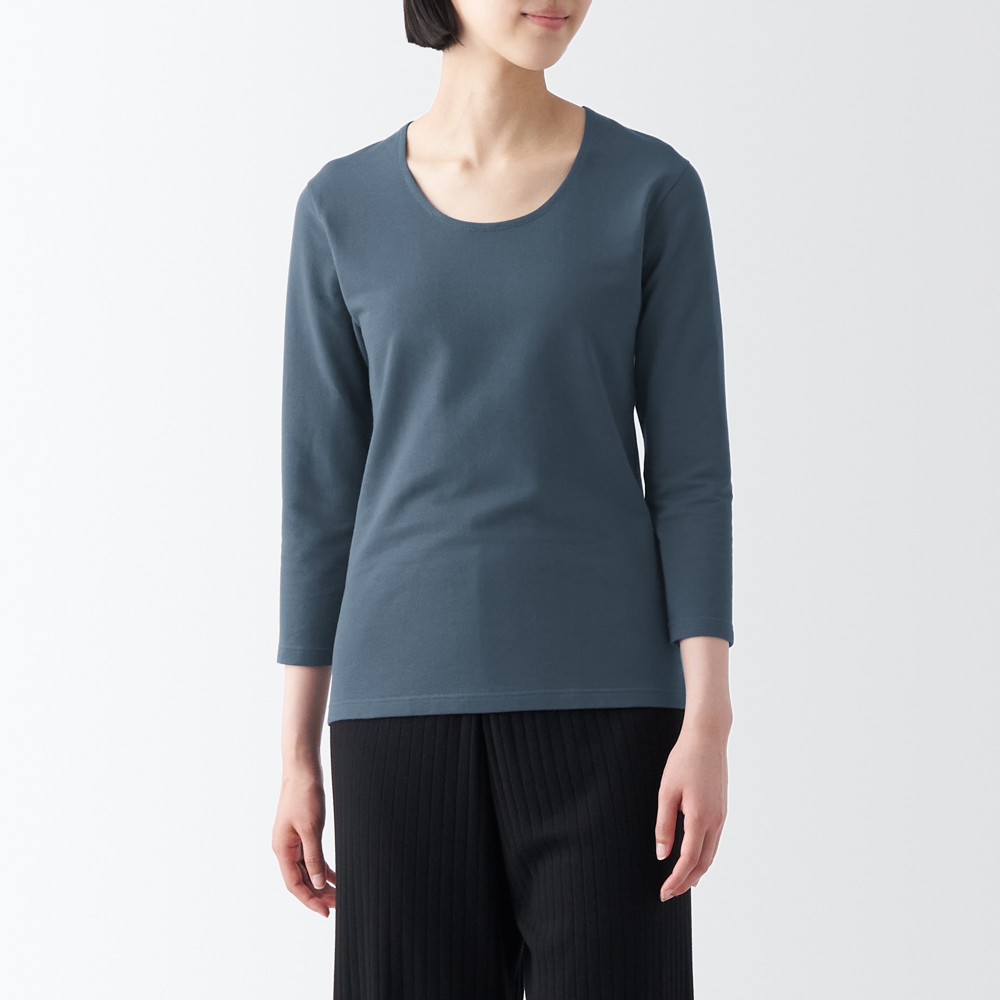 あったか綿　厚手　Ｕネック八分袖Ｔシャツ