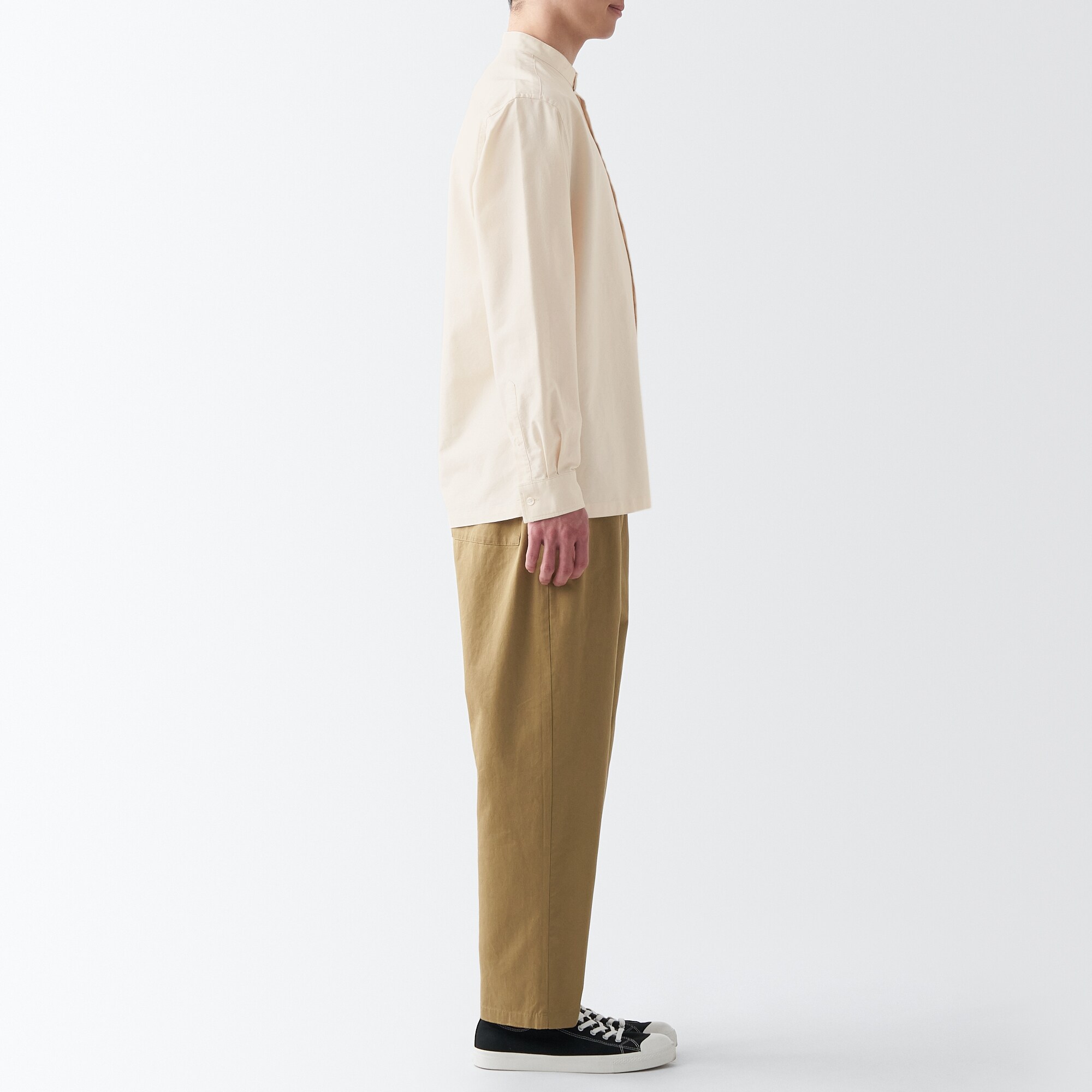 洗いざらしオックススタンドカラー長袖シャツ