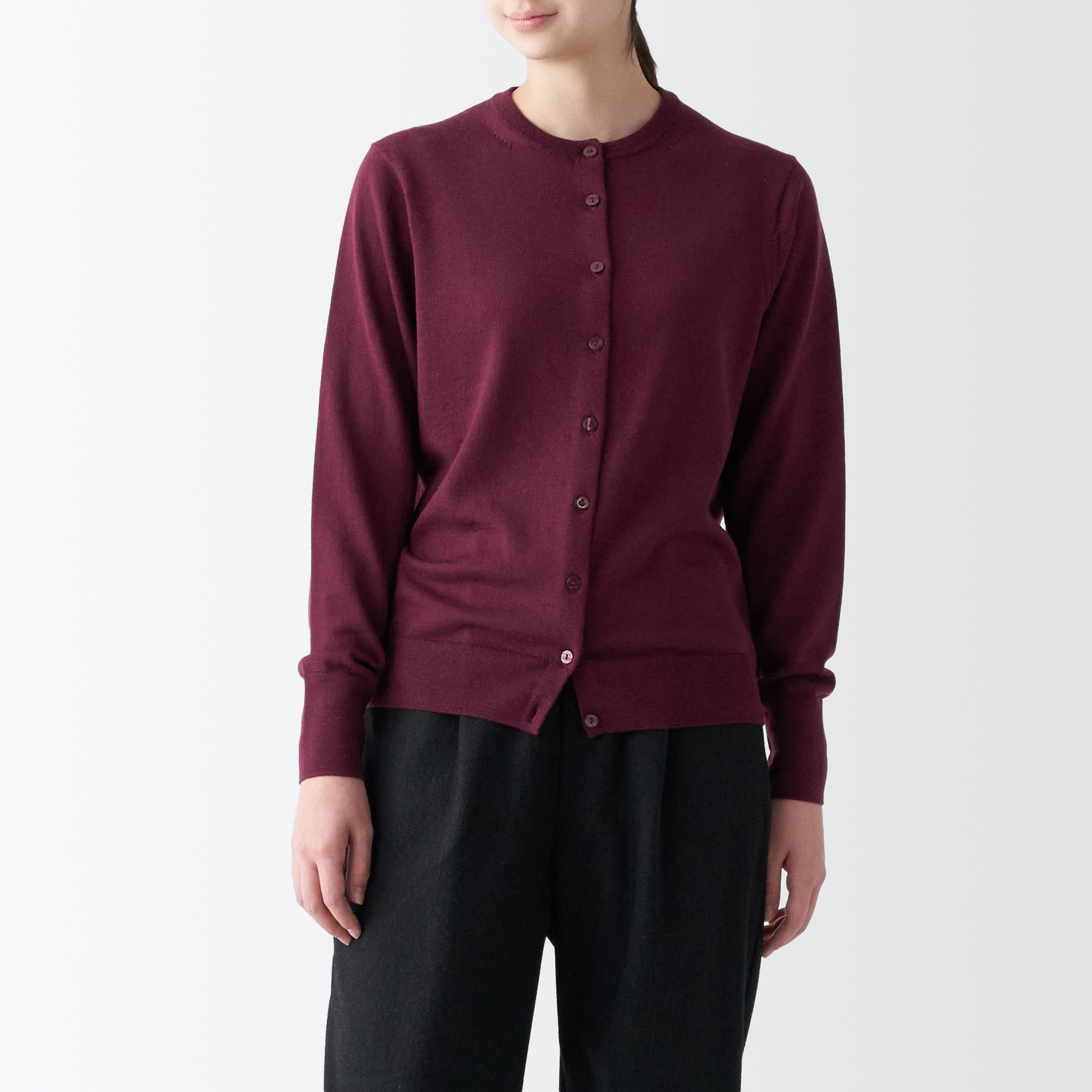 洗えるウールハイゲージクルーネックカーディガン