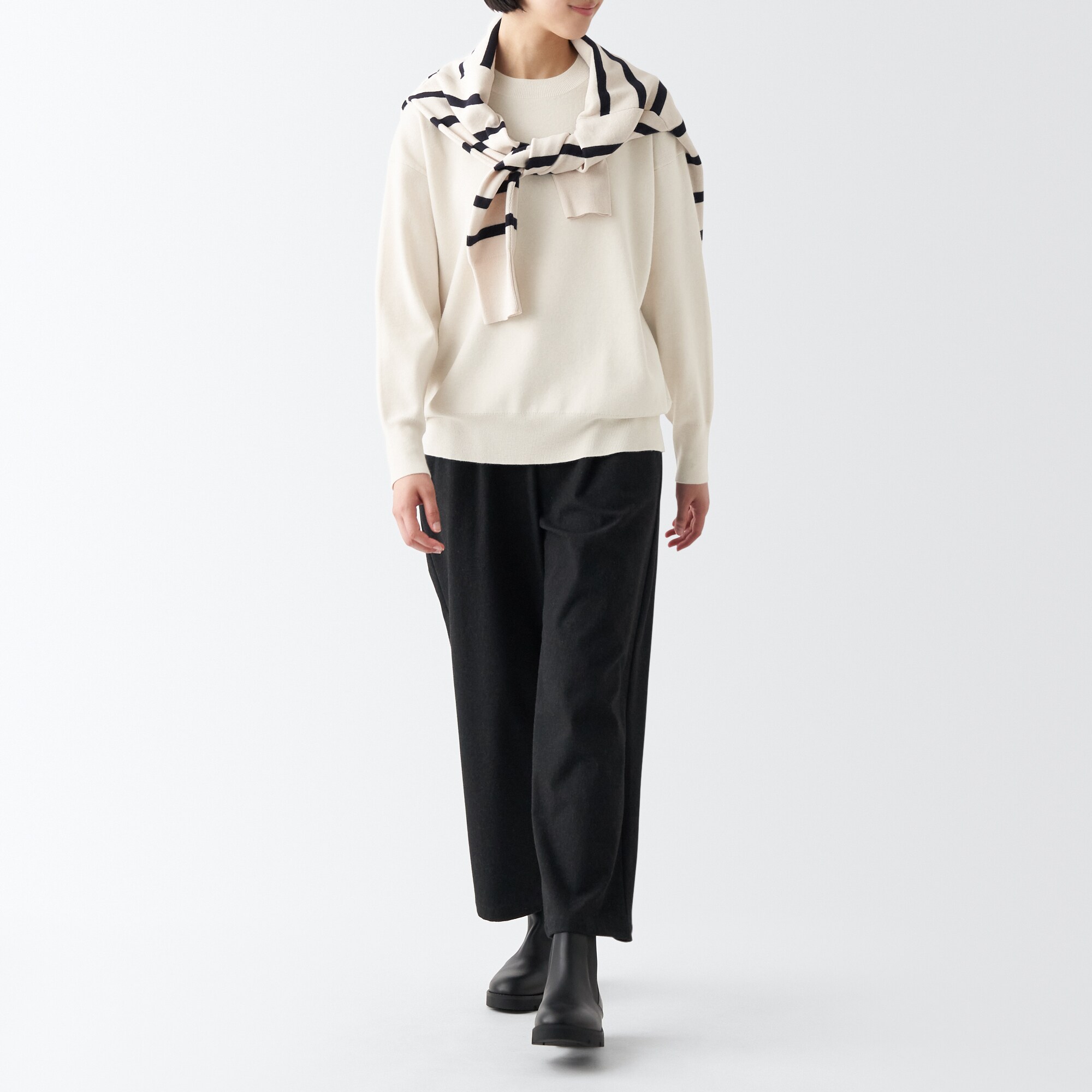 洗えるミラノリブ編みクルーネックセーター（婦人）