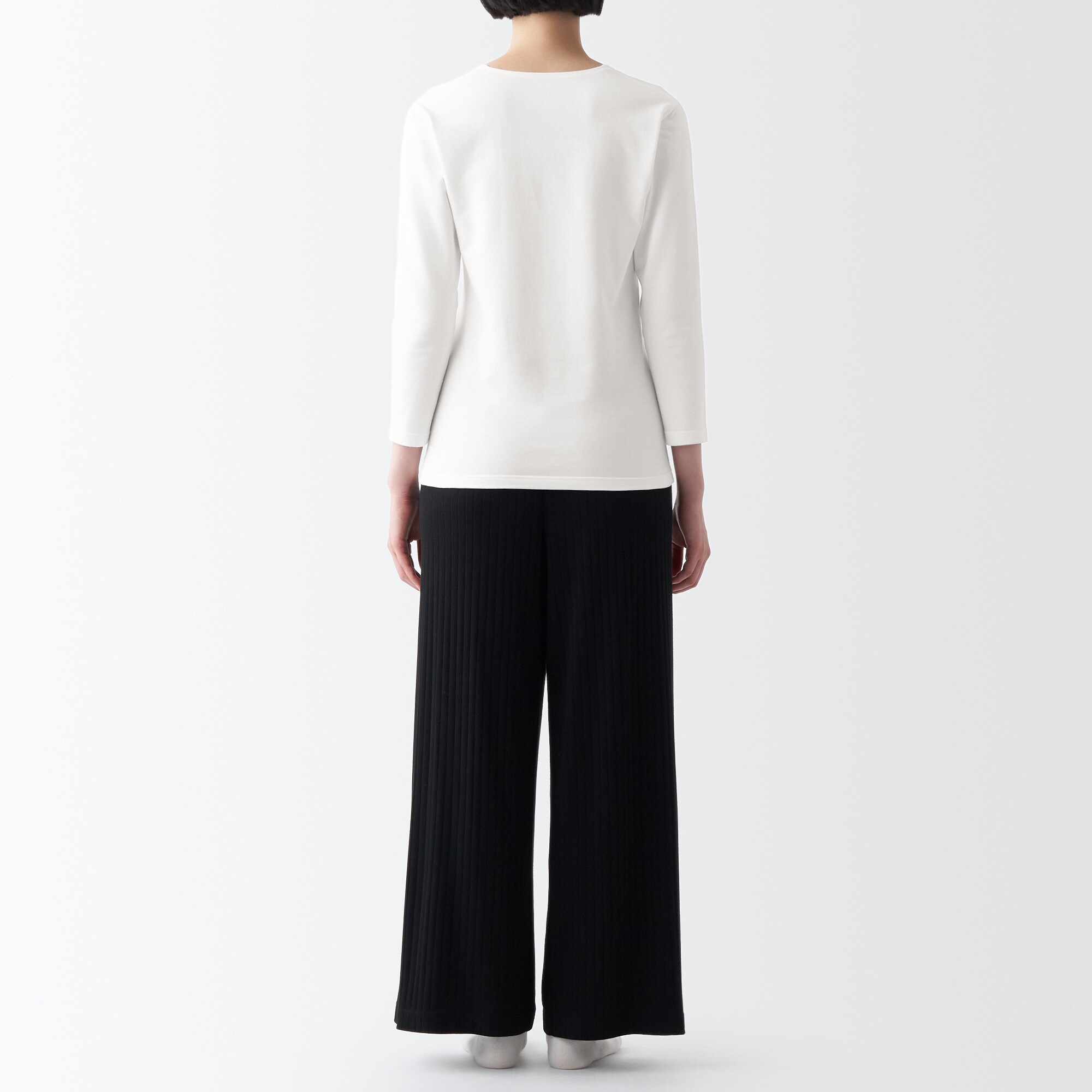 あったか綿　厚手　Ｕネック八分袖Ｔシャツ