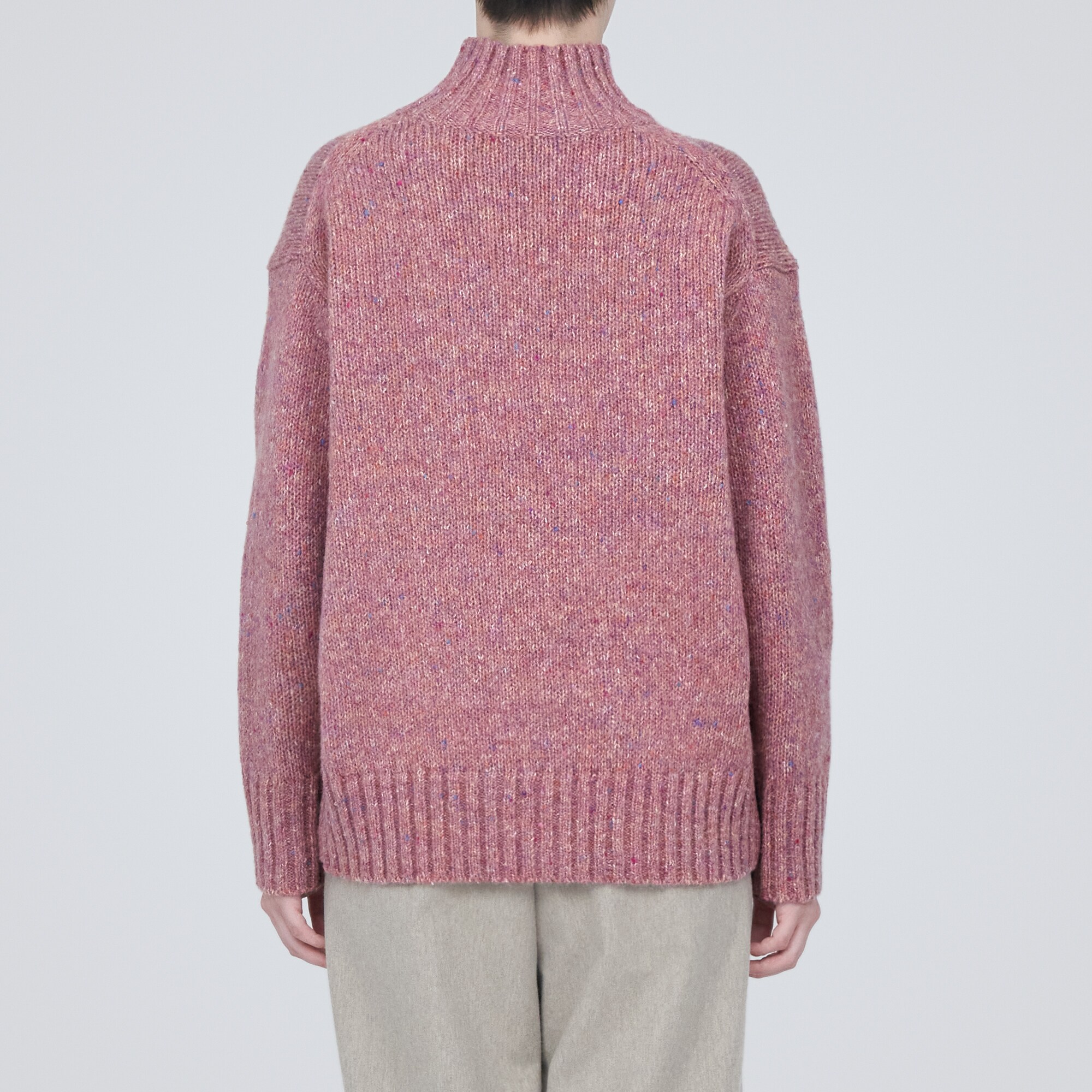 ウールヤク混ネップ糸ハイネックセーター