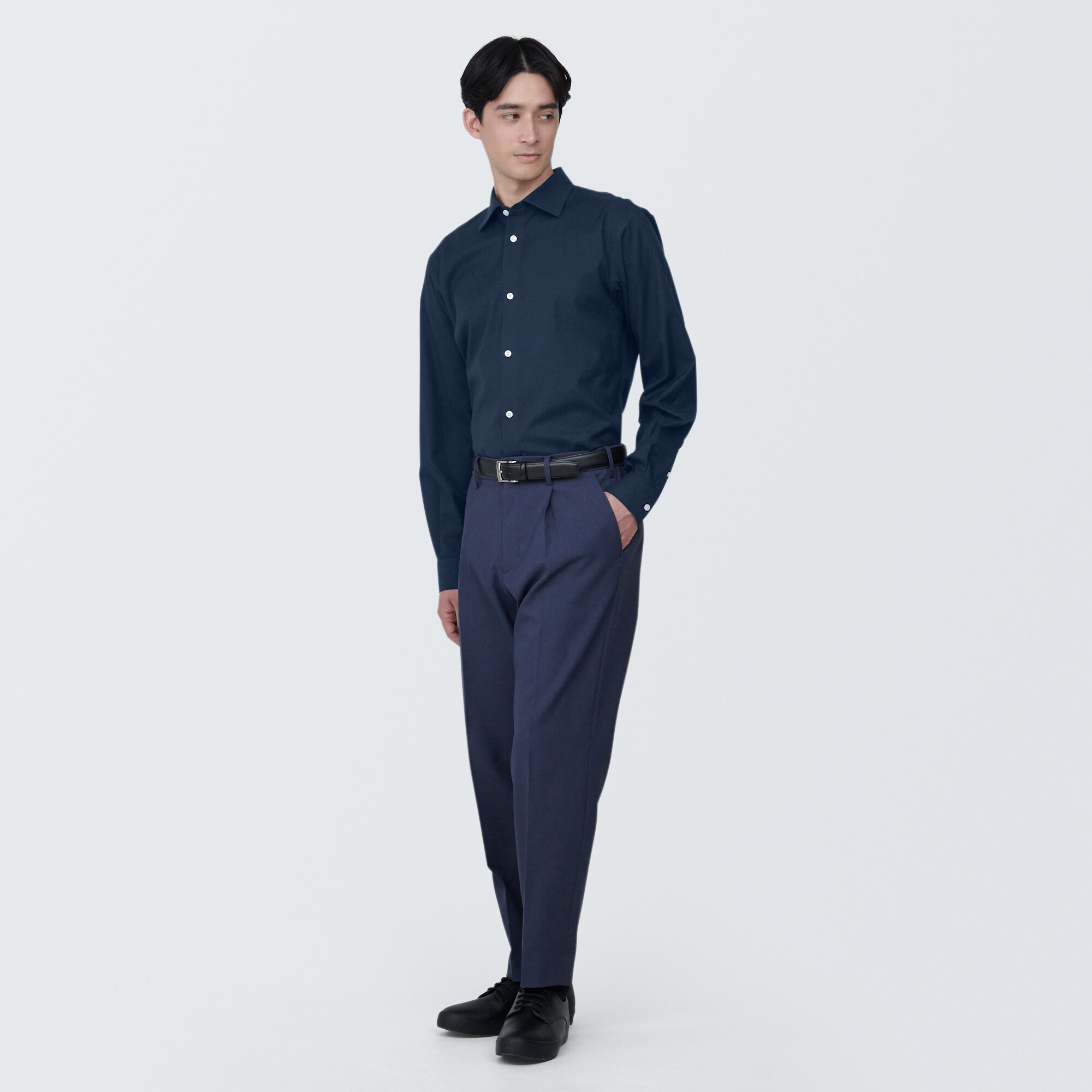 紳士　ノンアイロンセミワイドカラー長袖シャツ