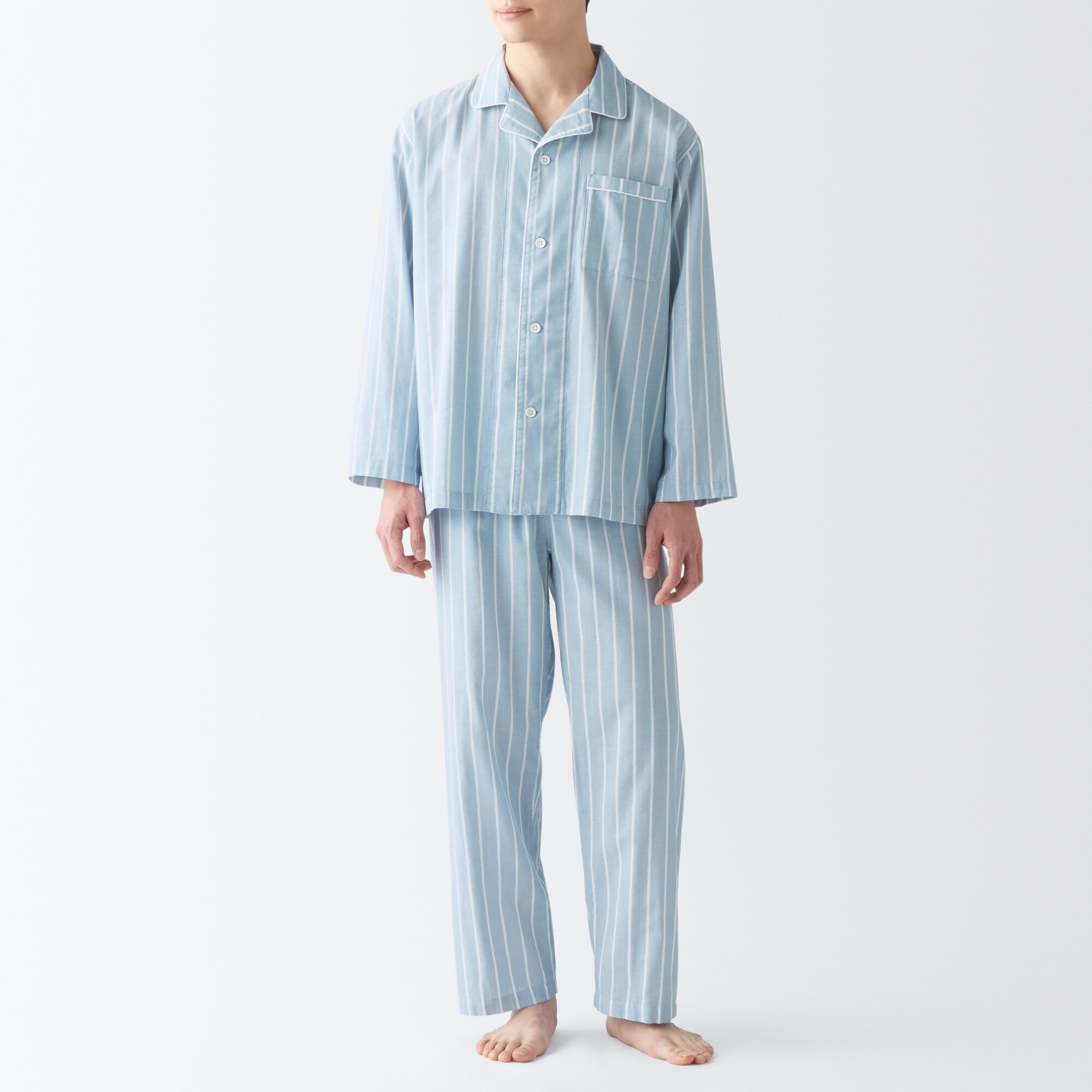 紳士　脇に縫い目のない　二重ガーゼパジャマ