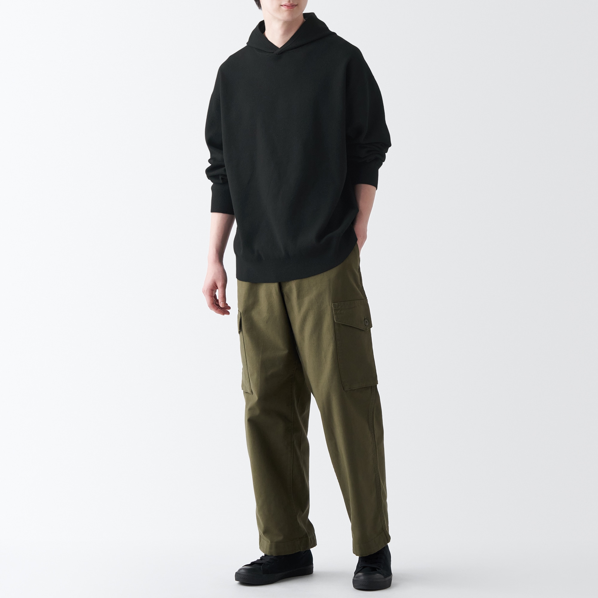 洗えるミラノリブ編みワイドプルパーカ（紳士）