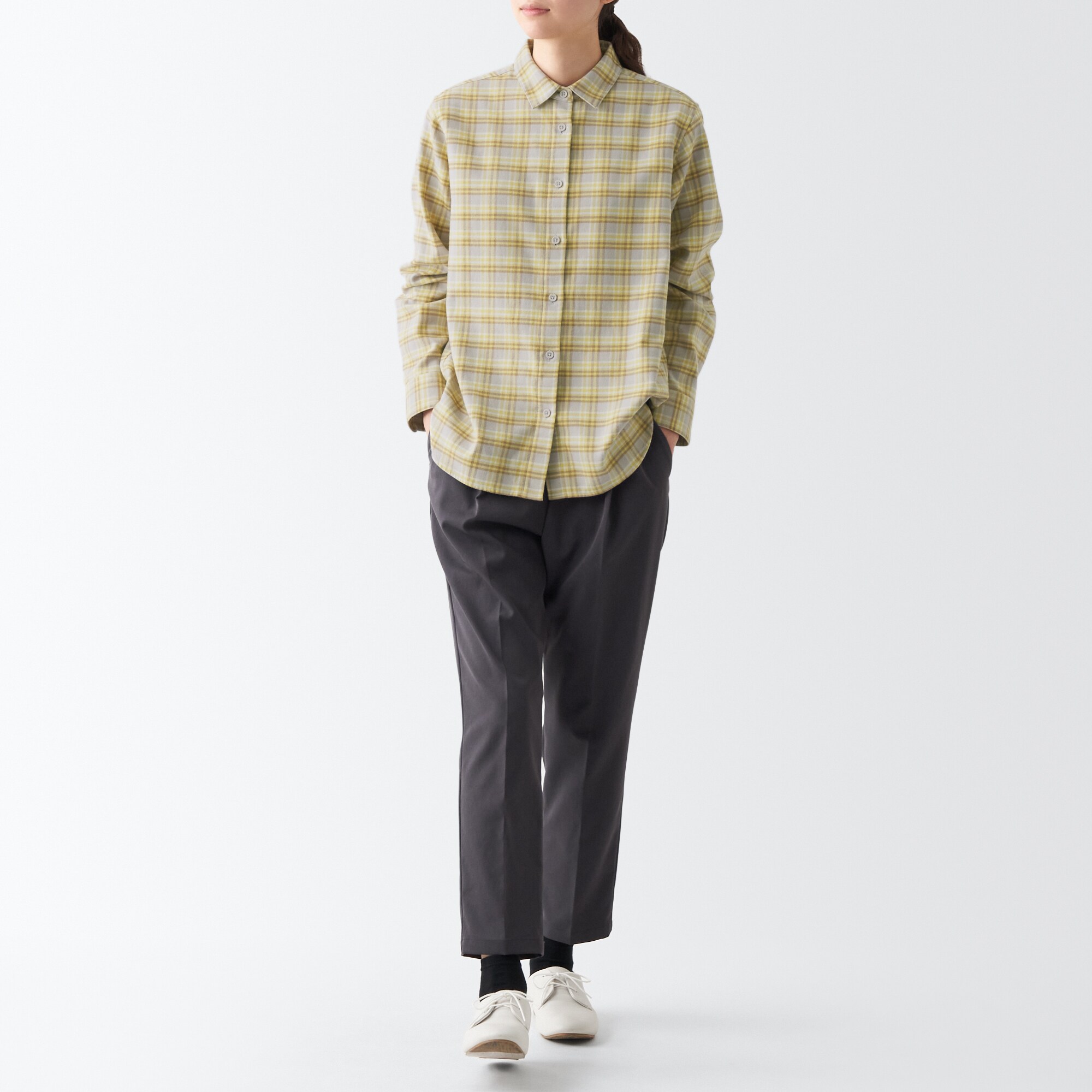 両面起毛フランネルレギュラーカラー長袖シャツ（婦人）