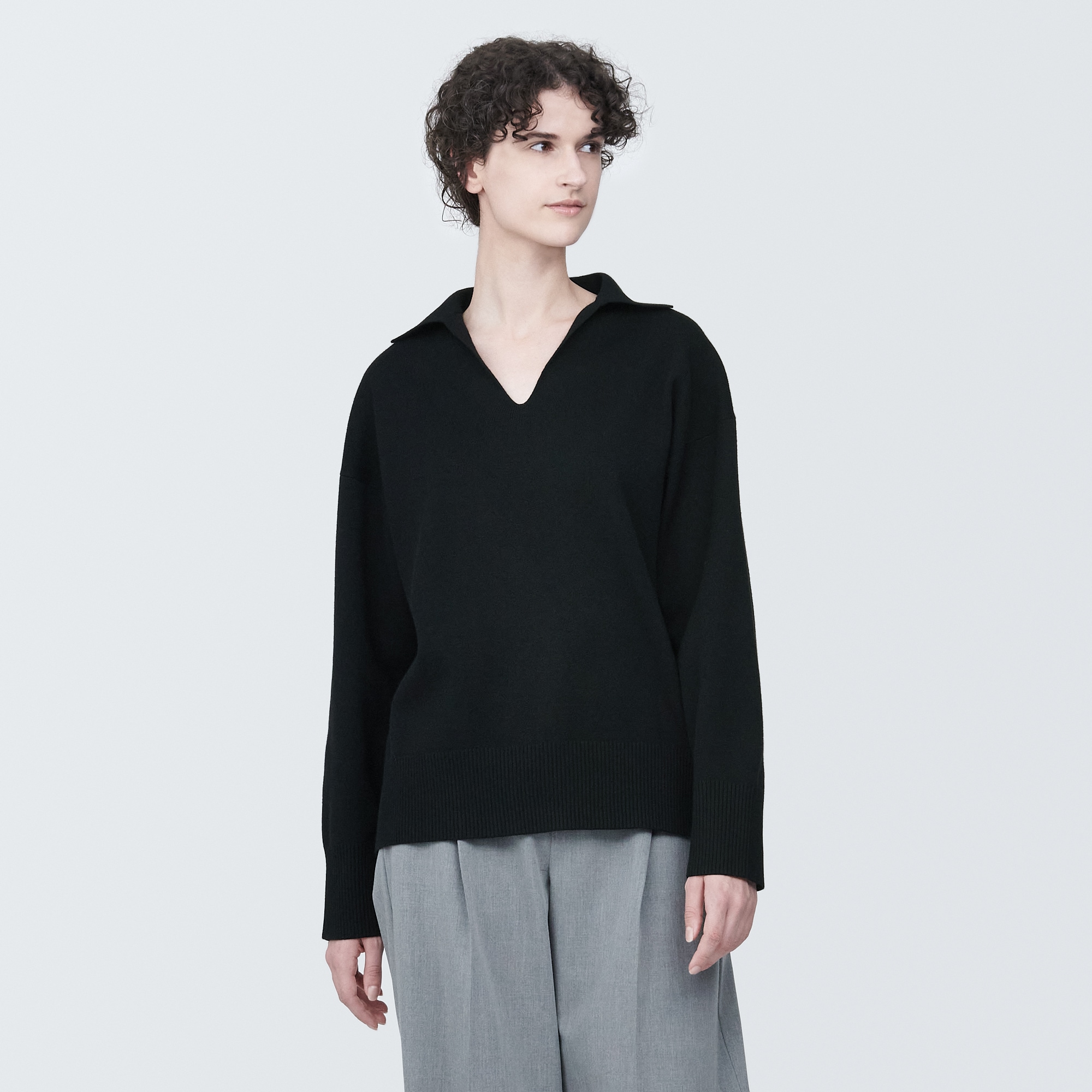 婦人　洗えるミラノリブ編みスキッパーポロセーター