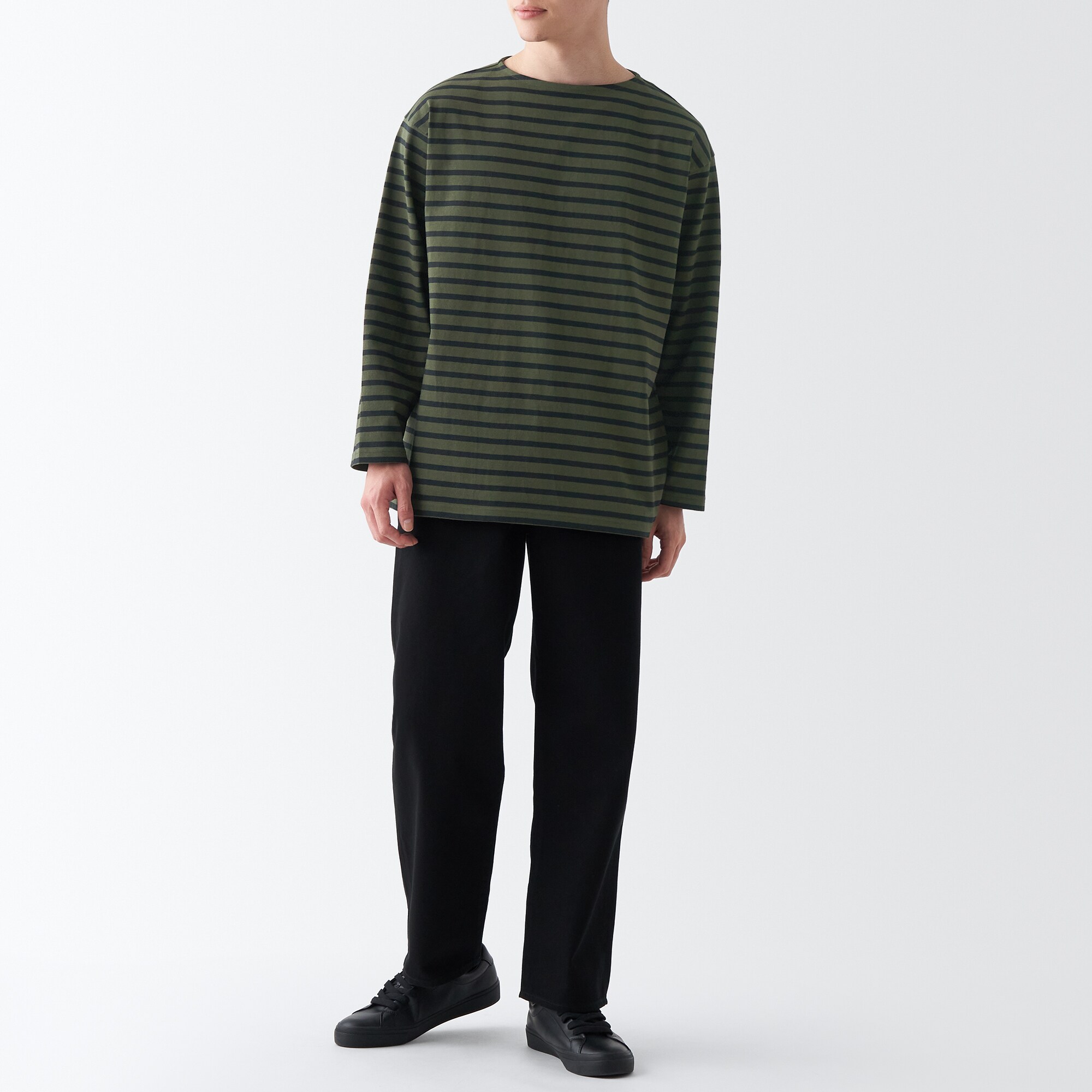 洗いざらし太番手ボートネック九分袖Ｔシャツ