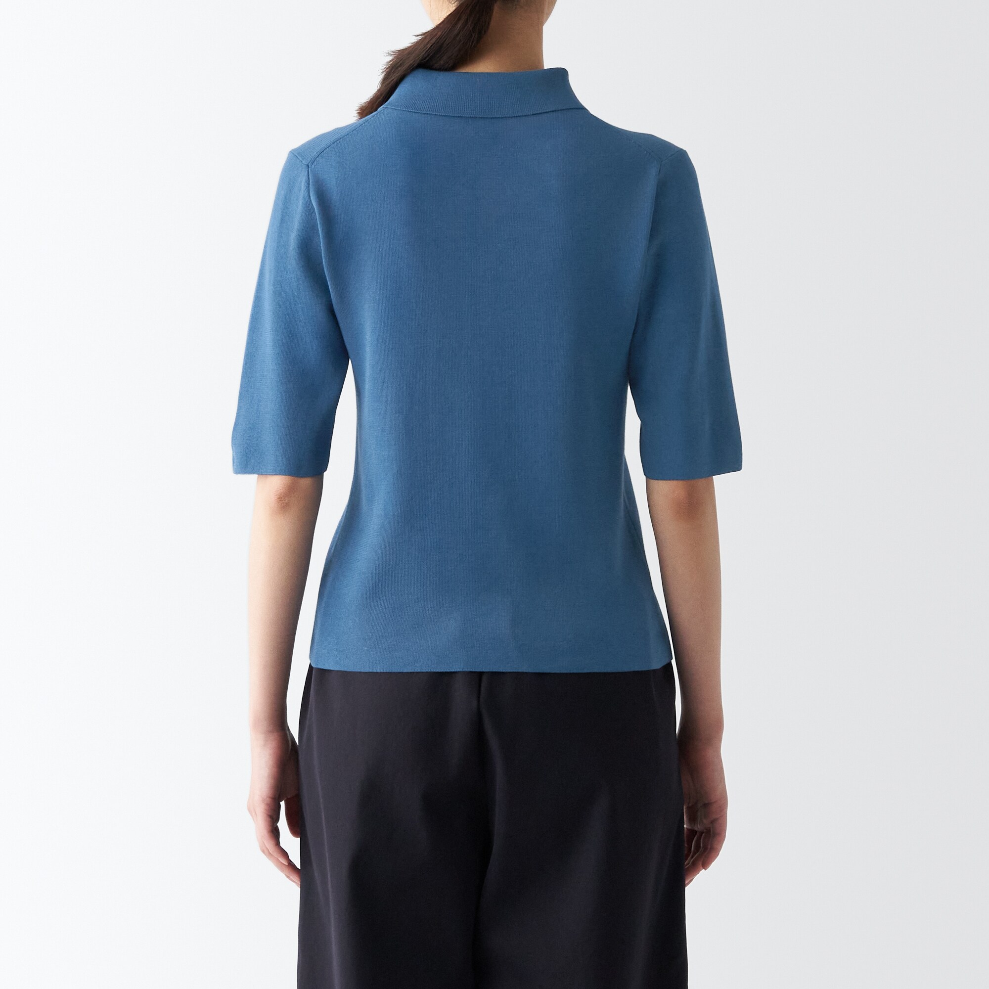 ＵＶカットリブ編み五分袖ポロセーター