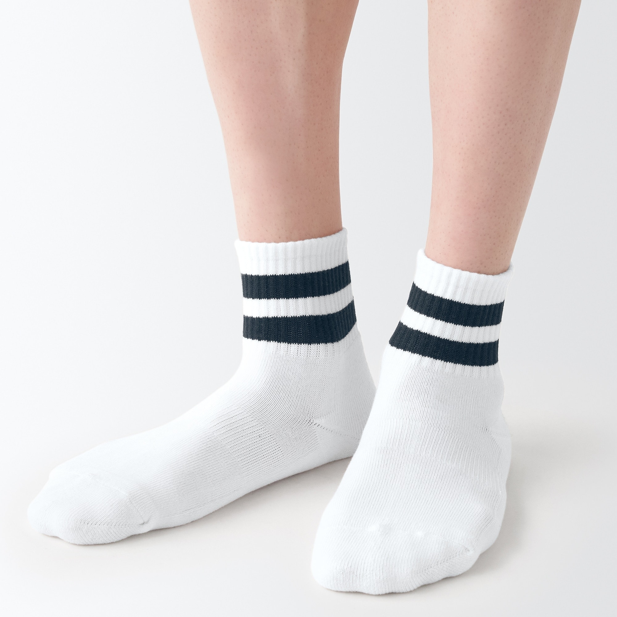 足なり直角　パイル編み　厚手ショート丈靴下（ライン／紳士）