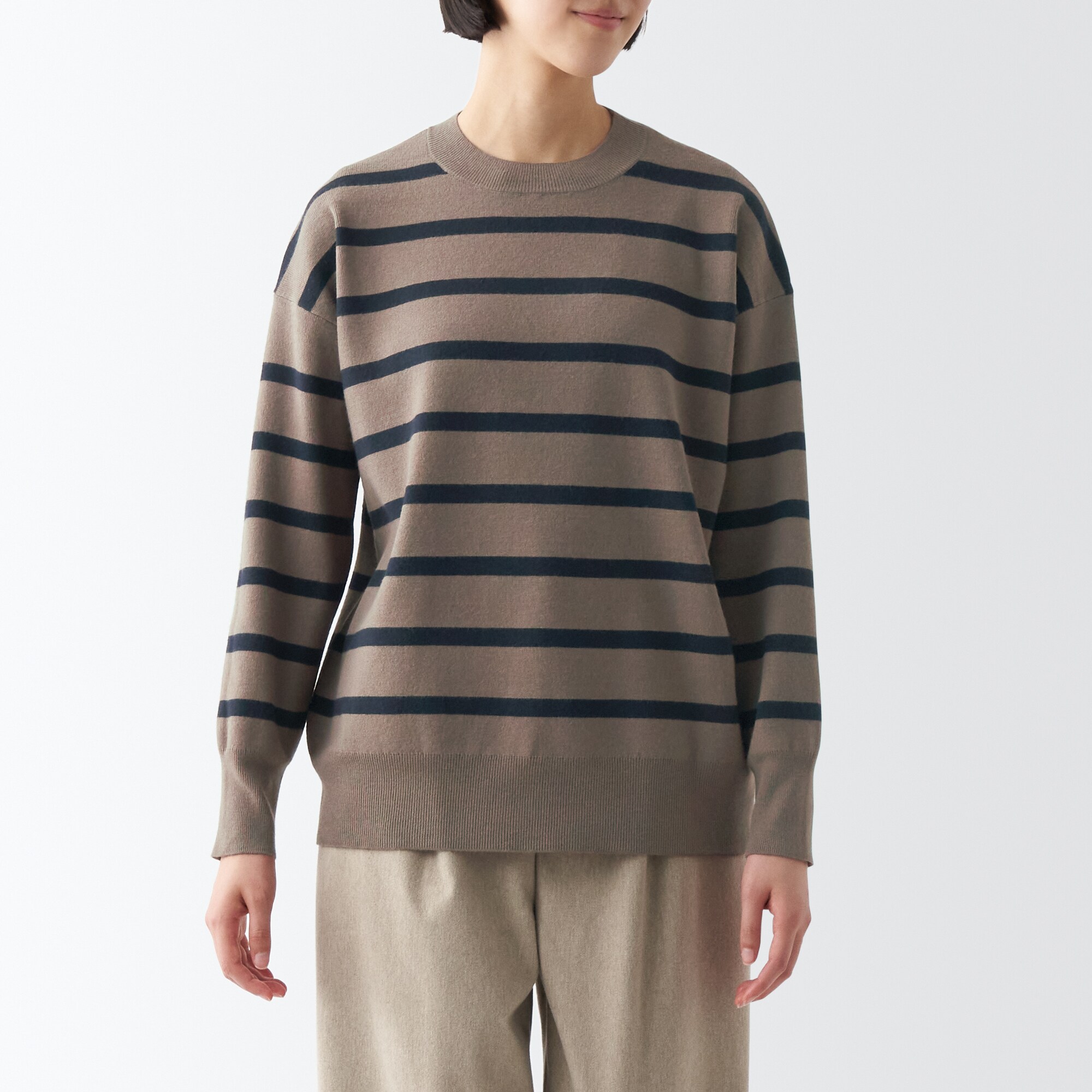 洗えるミラノリブ編みクルーネックセーター（婦人）