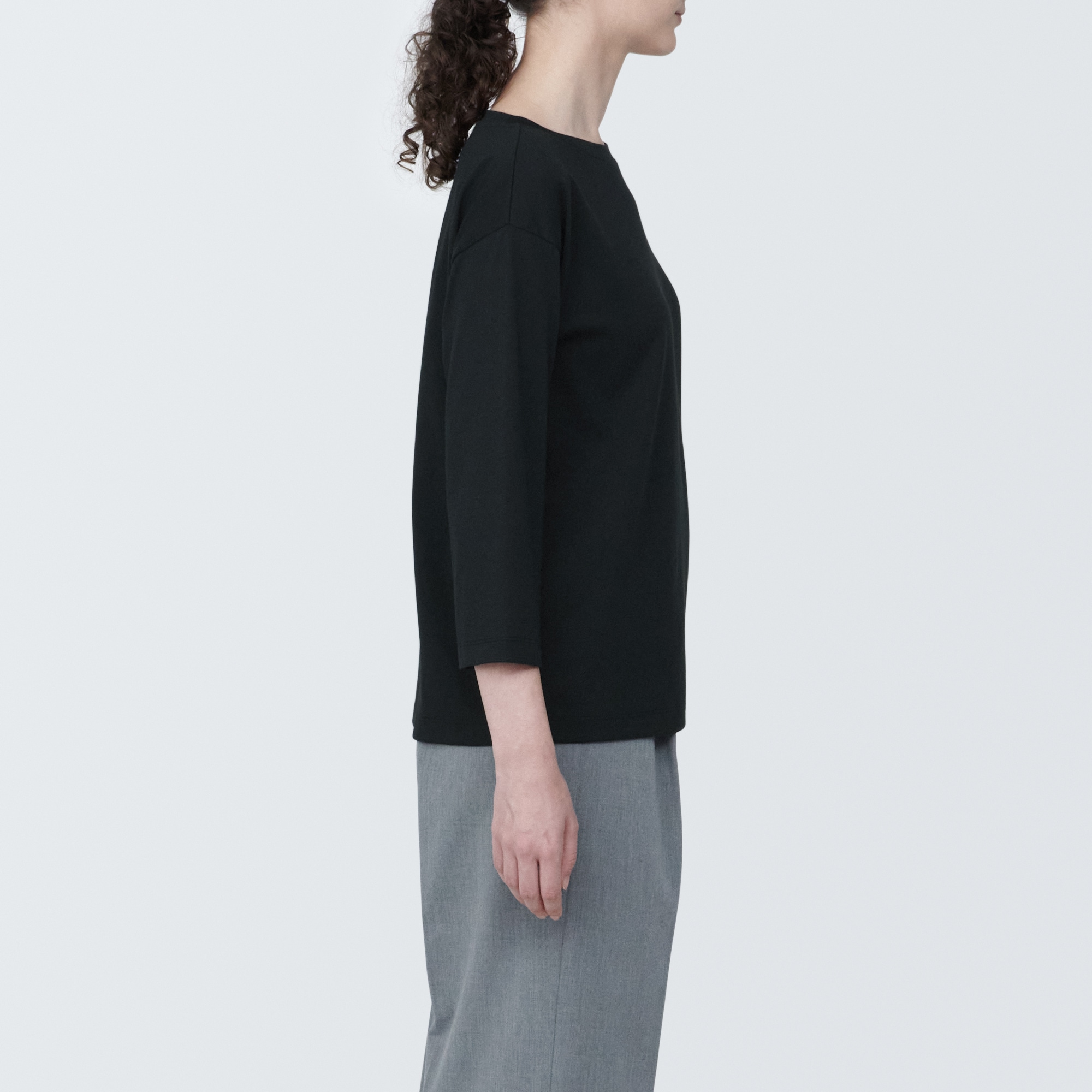 婦人　天竺編みボートネック七分袖Ｔシャツ